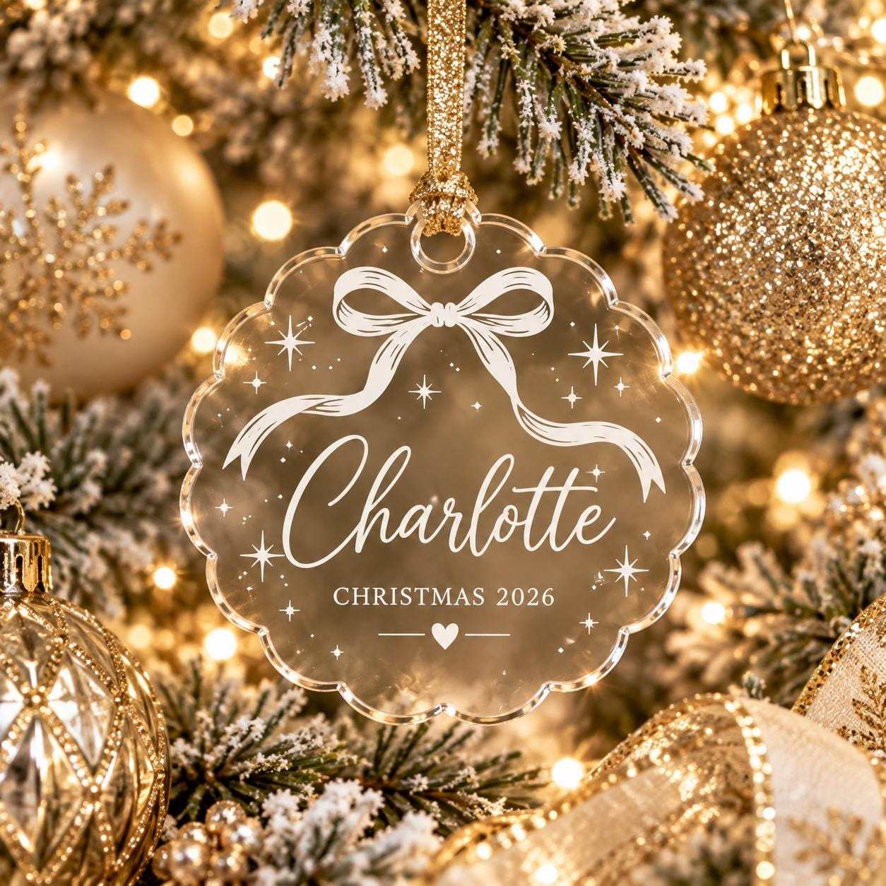 Personalized Bow Christmas Ornament 2026 - Custom Name Acrylic Scalloped Keepsake Gift 1 - MeasureMason Personalized Bow Christmas Ornament 2026 - Custom Name Acrylic Scalloped Keepsake Gift 1