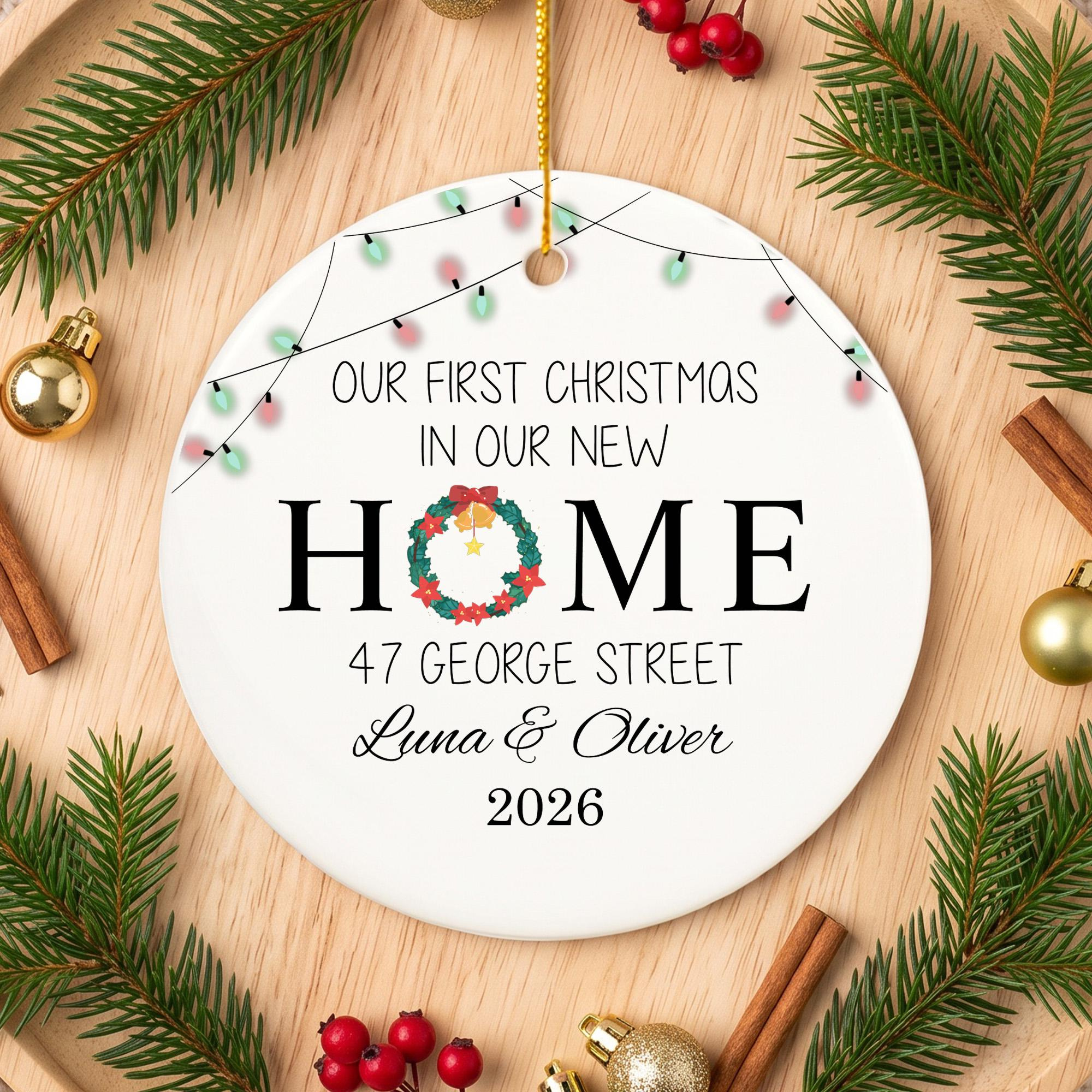 Personalized New Home Christmas Ornament, First Christmas Keepsake, Housewarming Gift for Couple or Family