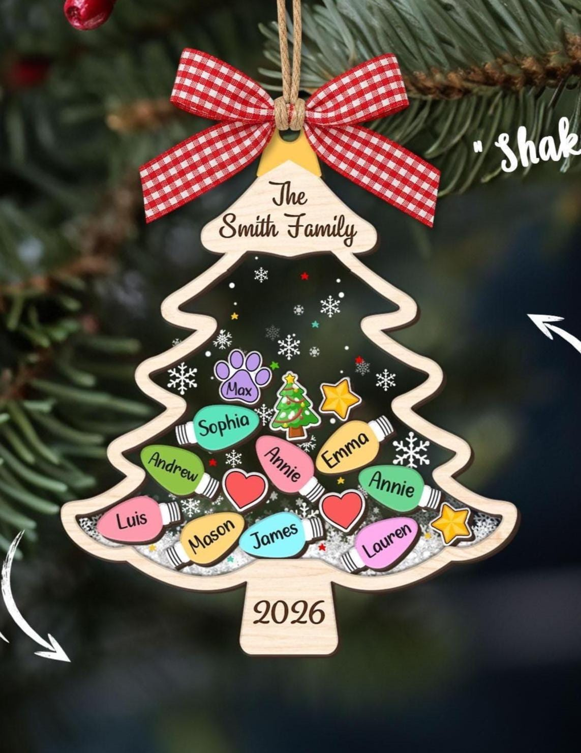 Custom Family Tree Ornament - Personalized Family With Pet Ornament, Large Family Christmas Ornament, Holiday Keepsake