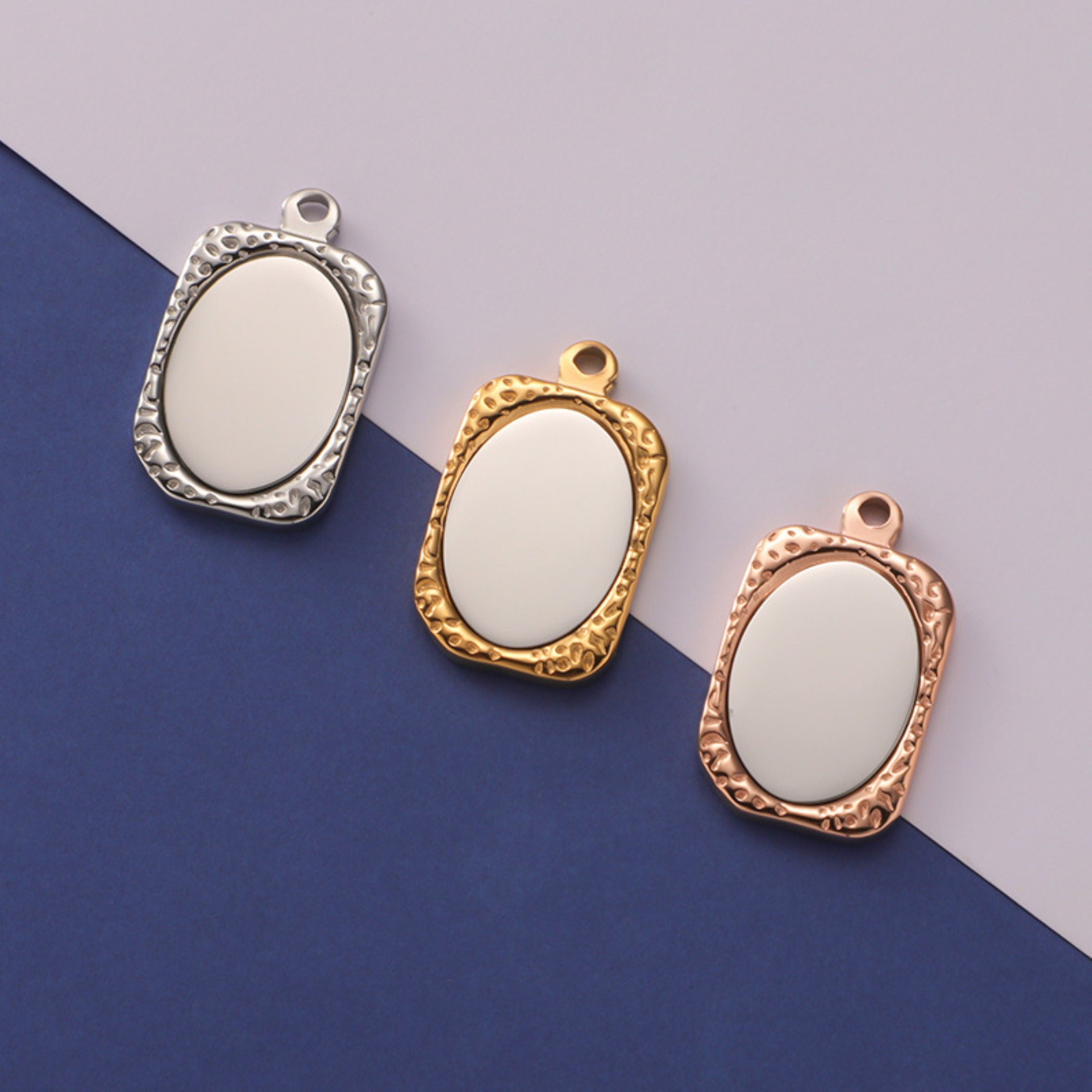 Round Stainless Steel Mirror Charm Pendant for Necklace Making, 28x17mm Bead Cage Finding 3 - MeasureMason Round Stainless Steel Mirror Charm Pendant for Necklace Making, 28x17mm Bead Cage Finding 3