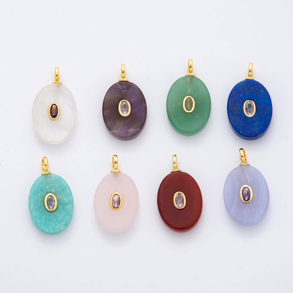 Oval Natural Stone Pendant 18K Gold Filled Birthstone Charm for DIY Jewelry Making