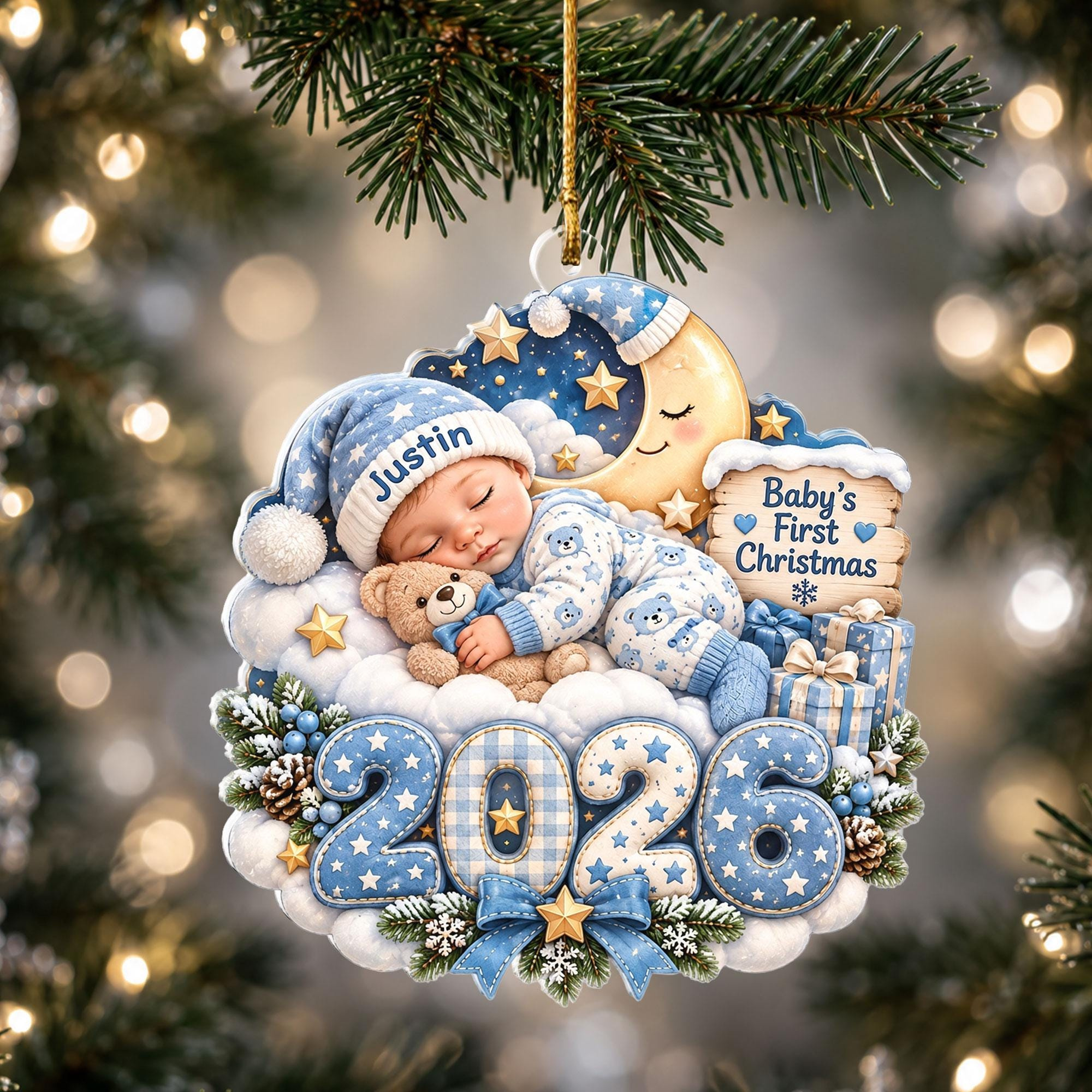 Baby First Christmas Ornament 2026, Personalized Sleeping Baby Acrylic Keepsake, Newborn Holiday Tree Decoration 3 - MeasureMason Baby First Christmas Ornament 2026, Personalized Sleeping Baby Acrylic Keepsake, Newborn Holiday Tree Decoration 3