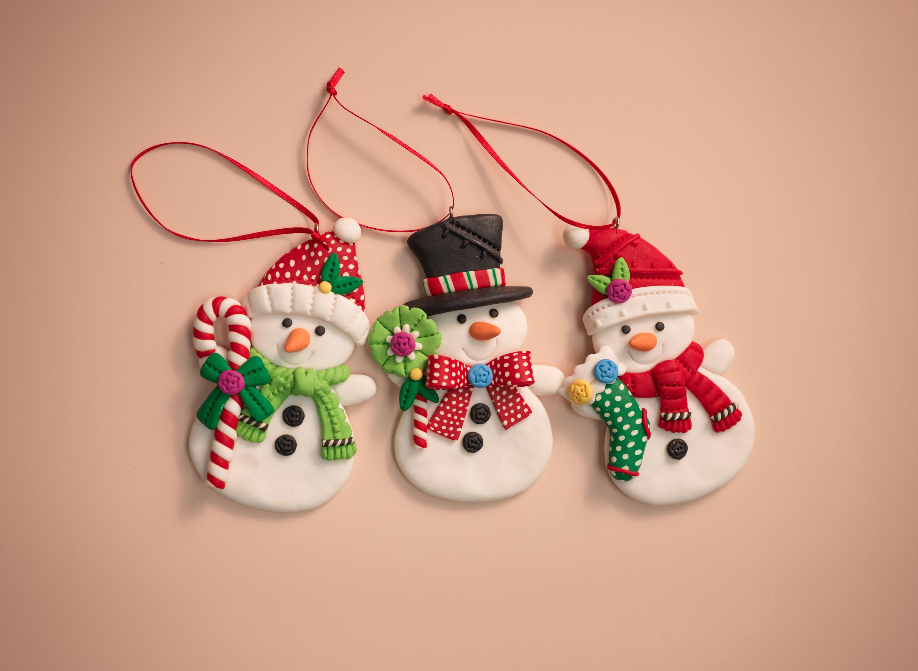 Handmade Snowman Christmas Ornaments - Set of 3 Clay Dough Holiday Hanging Decorations 1 - MeasureMason Handmade Snowman Christmas Ornaments - Set of 3 Clay Dough Holiday Hanging Decorations 1