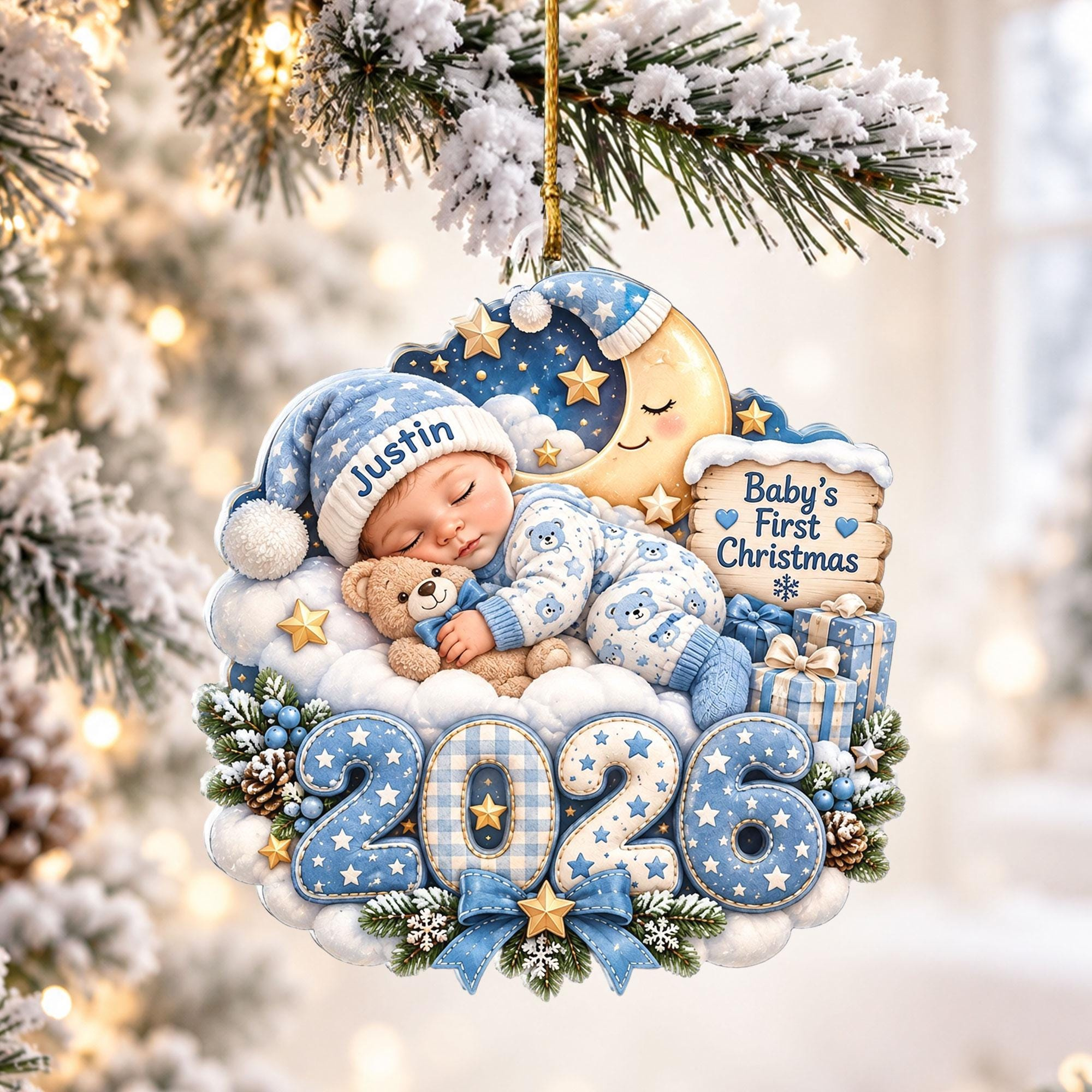 Baby First Christmas Ornament 2026, Personalized Sleeping Baby Acrylic Keepsake, Newborn Holiday Tree Decoration 1