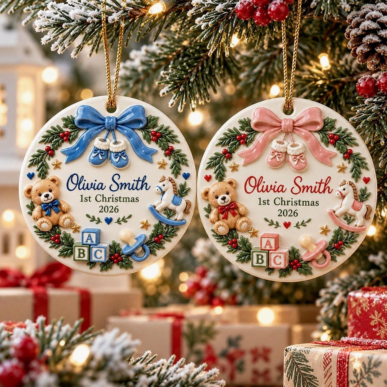 Personalized Baby First Christmas Ornament - 3D Relief Ceramic Keepsake with Custom Name Personalized Baby First Christmas Ornament - 3D Relief Ceramic Keepsake with Custom Name