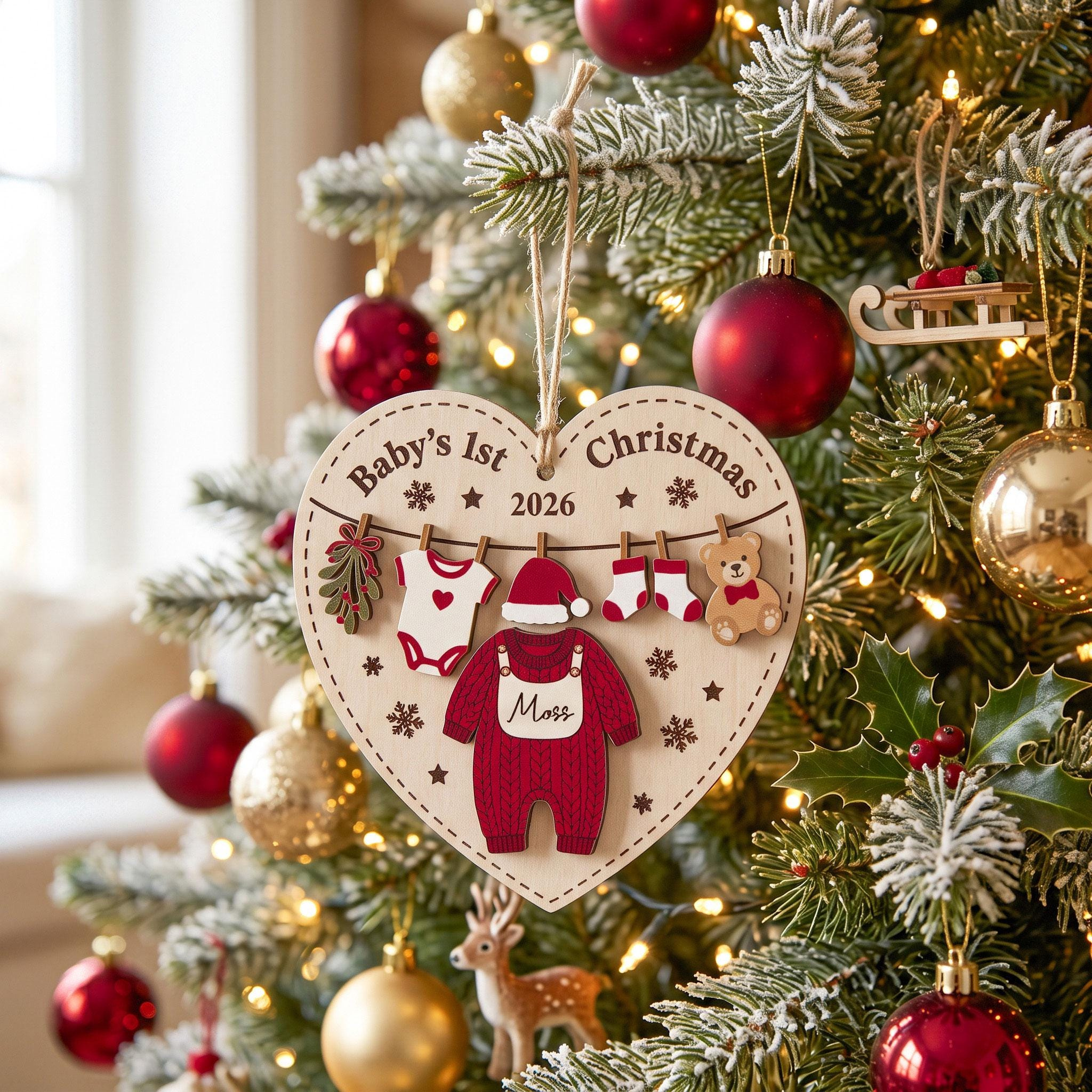 Personalized Babys First Christmas Wooden Heart Ornament 2026 - Custom Baby Name Newborn Keepsake Gift 1 - MeasureMason Personalized Babys First Christmas Wooden Heart Ornament 2026 - Custom Baby Name Newborn Keepsake Gift 1