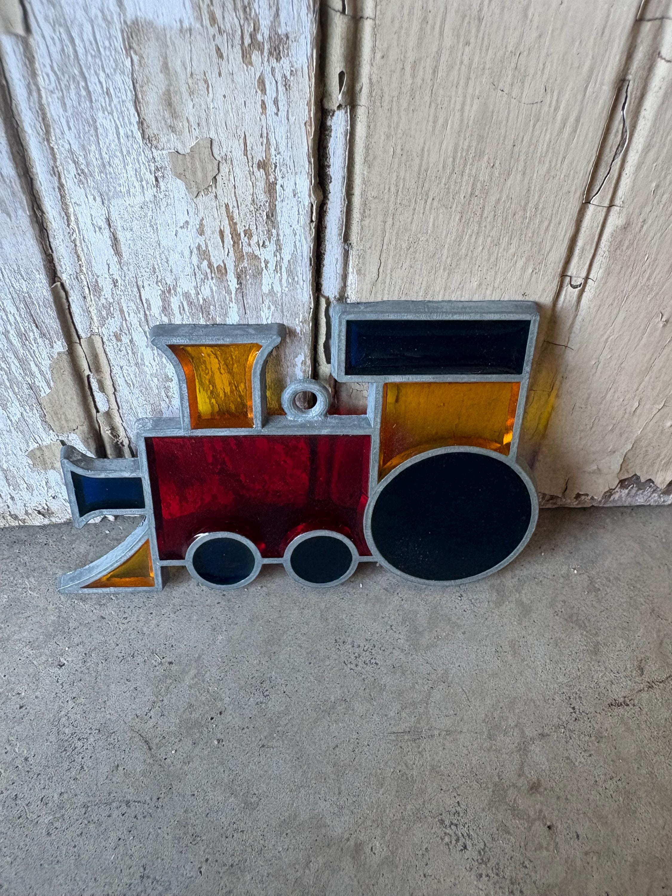 Vintage Stained Glass Christmas Ornament Suncatcher, Choo Choo Train Vintage Stained Glass Christmas Ornament Suncatcher, Choo Choo Train