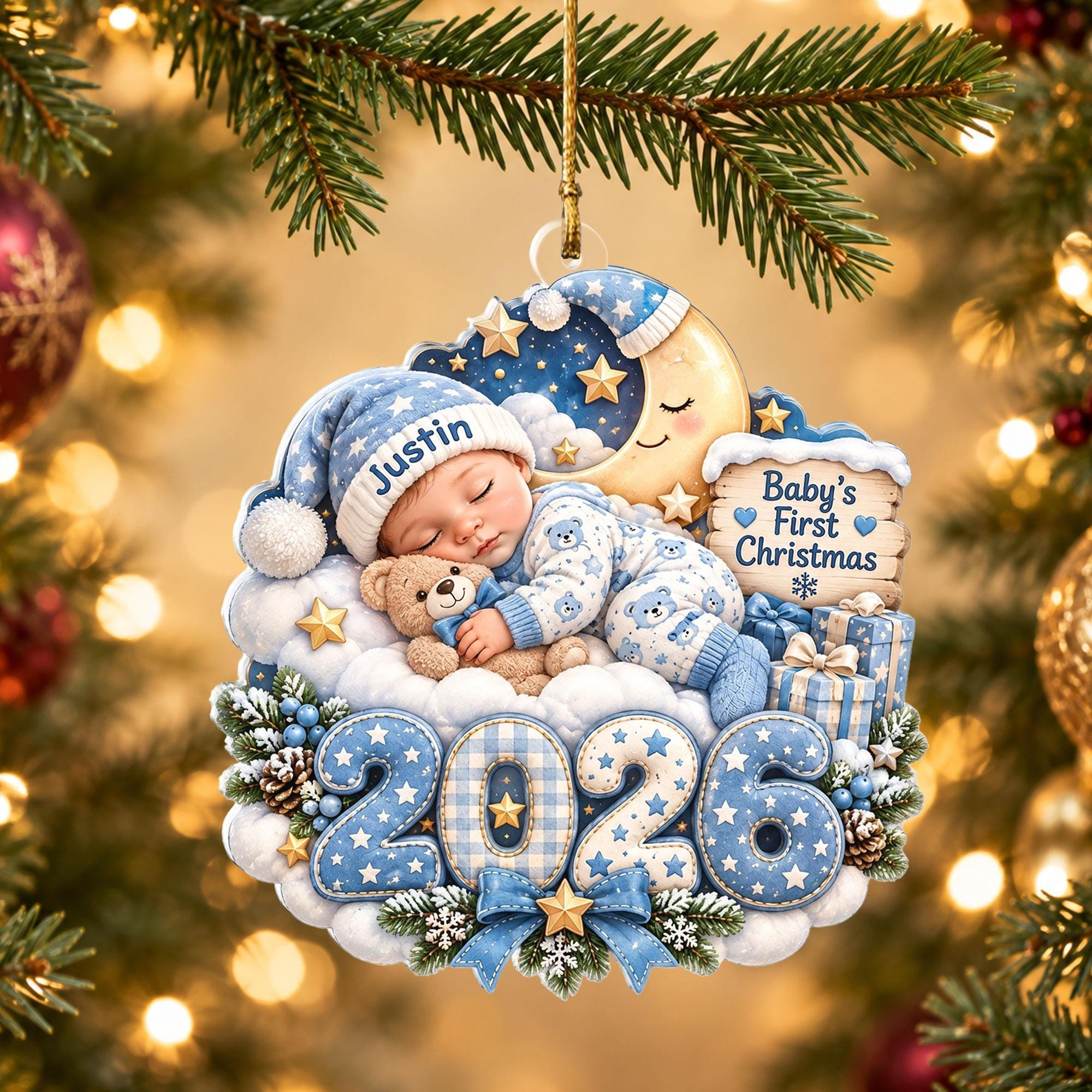 Baby First Christmas Ornament 2026, Personalized Sleeping Baby Acrylic Keepsake, Newborn Holiday Tree Decoration 2 - MeasureMason Baby First Christmas Ornament 2026, Personalized Sleeping Baby Acrylic Keepsake, Newborn Holiday Tree Decoration 2