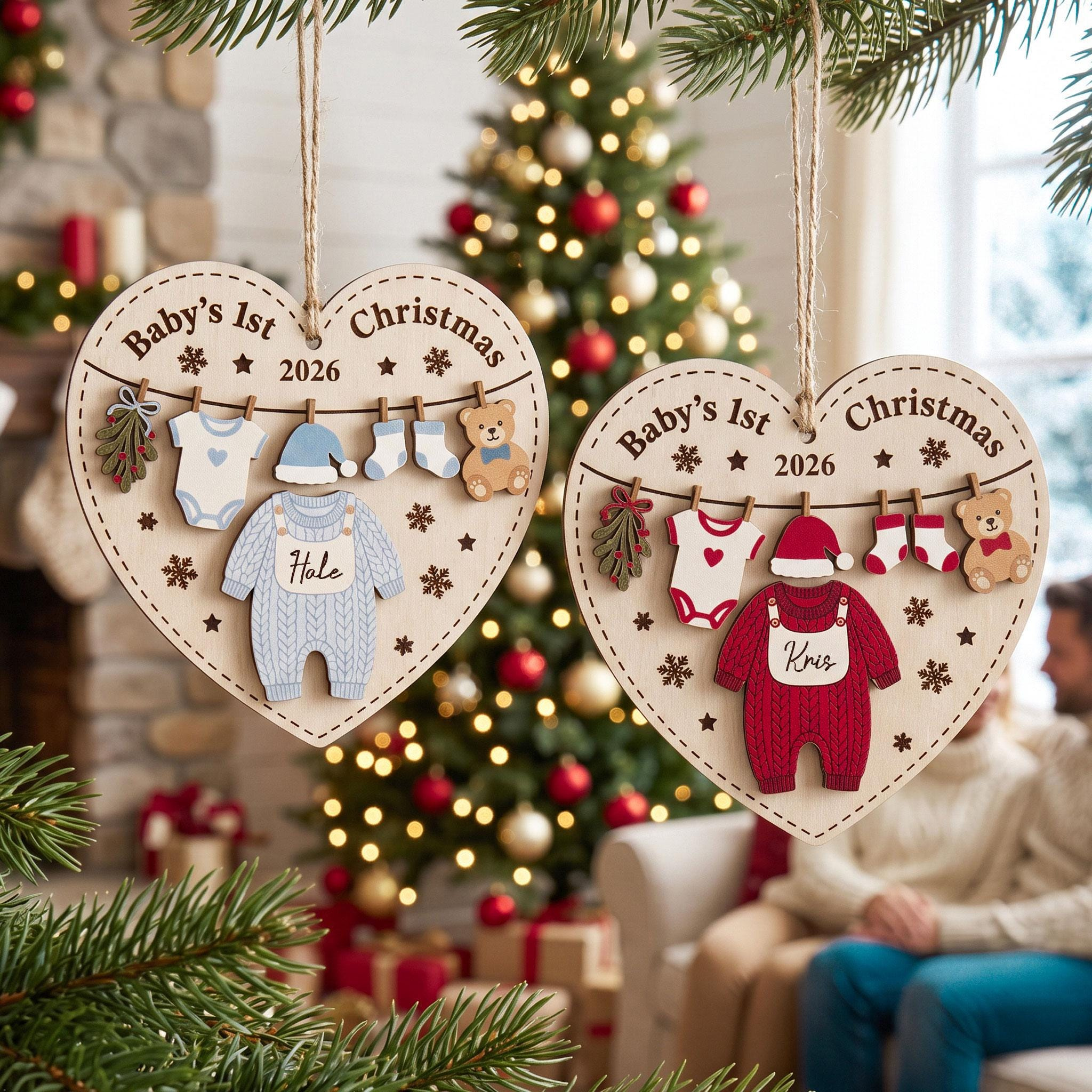 Personalized Babys First Christmas Wooden Heart Ornament 2026 - Custom Baby Name Newborn Keepsake Gift 2 - MeasureMason Personalized Babys First Christmas Wooden Heart Ornament 2026 - Custom Baby Name Newborn Keepsake Gift 2