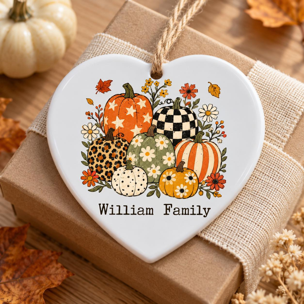 Personalized Pumpkin Ornament - Custom Family Name Fall Keepsake, Heart or Round Ceramic Decor, Thanksgiving Gift Personalized Pumpkin Ornament - Custom Family Name Fall Keepsake, Heart or Round Ceramic Decor, Thanksgiving Gift