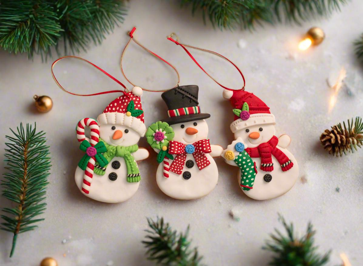 Handmade Snowman Christmas Ornaments - Set of 3 Clay Dough Holiday Hanging Decorations Handmade Snowman Christmas Ornaments - Set of 3 Clay Dough Holiday Hanging Decorations