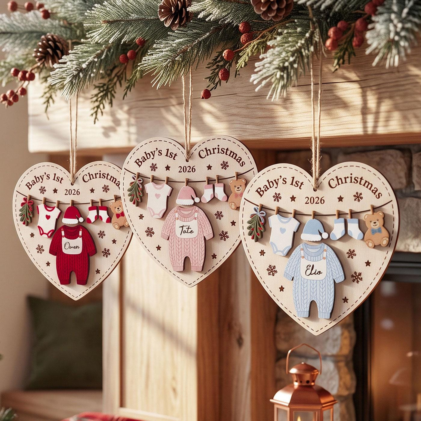 Personalized Babys First Christmas Wooden Heart Ornament 2026 - Custom Baby Name Newborn Keepsake Gift 3 - MeasureMason Personalized Babys First Christmas Wooden Heart Ornament 2026 - Custom Baby Name Newborn Keepsake Gift 3