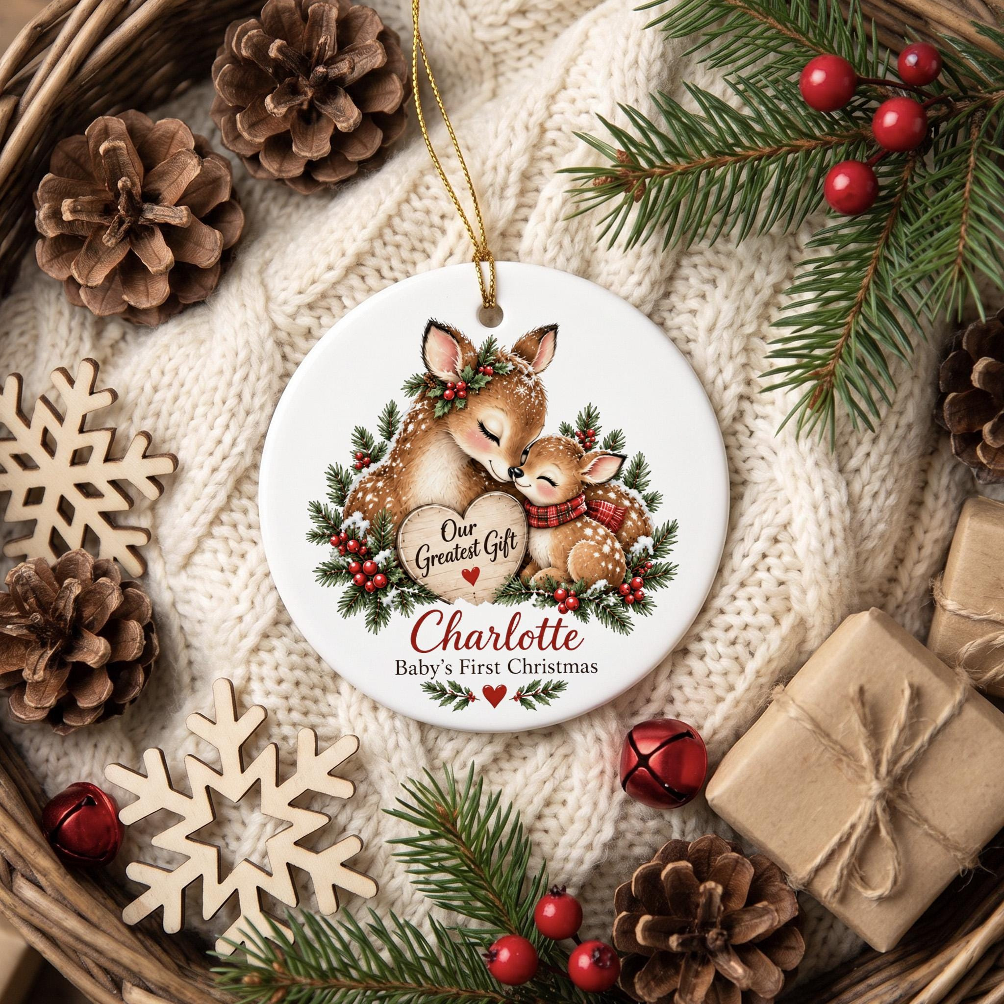 Personalized Babys First Christmas Ornament, Custom Name Keepsake, Woodland Deer Family Tree Decoration, Newborn Holida 4 - MeasureMason Personalized Babys First Christmas Ornament, Custom Name Keepsake, Woodland Deer Family Tree Decoration, Newborn Holida 4