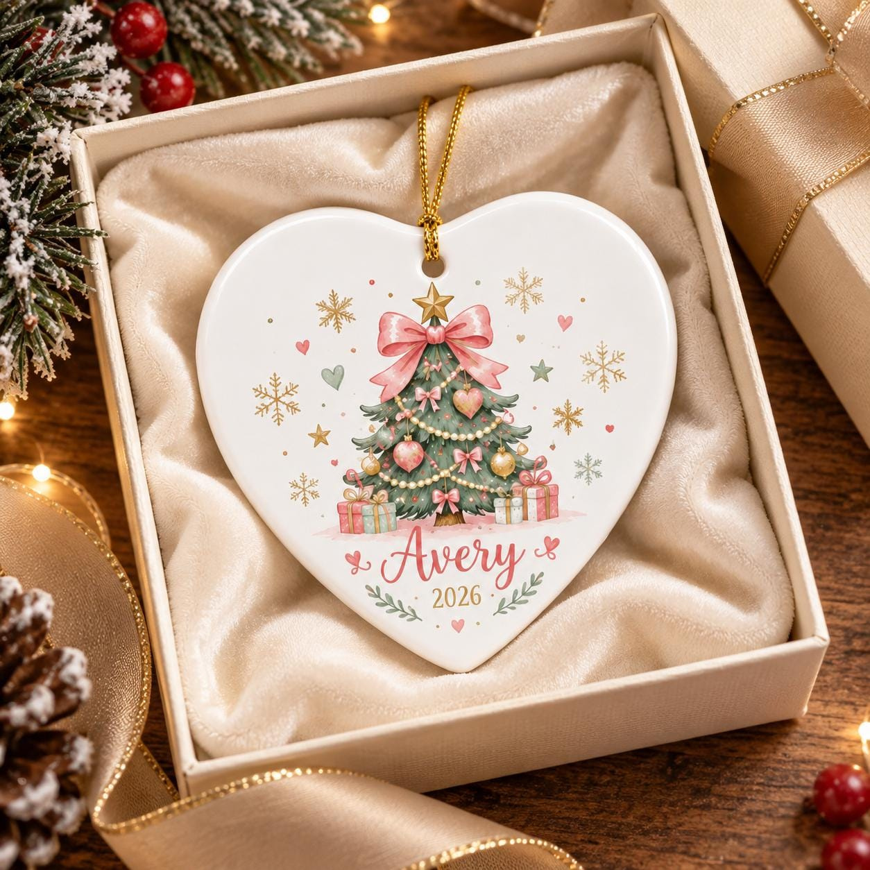 Personalized Heart Christmas Ornament with Name 2026, Pink Ceramic Tree Keepsake for Girls 1 - MeasureMason Personalized Heart Christmas Ornament with Name 2026, Pink Ceramic Tree Keepsake for Girls 1