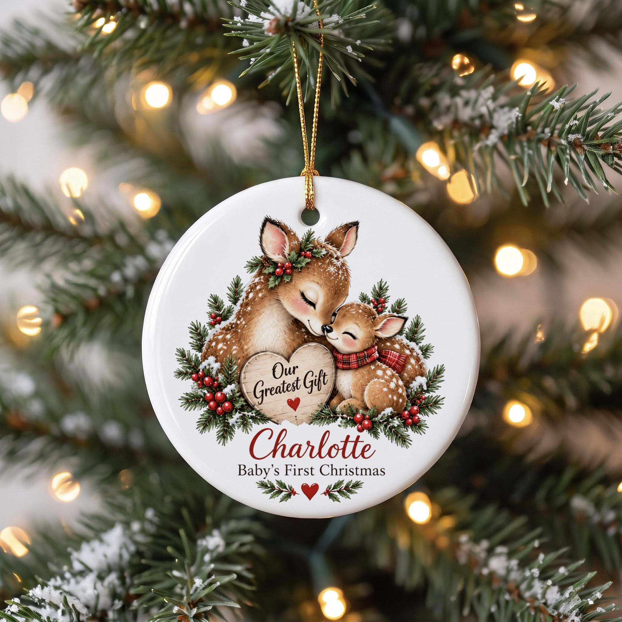 Personalized Babys First Christmas Ornament, Custom Name Keepsake, Woodland Deer Family Tree Decoration, Newborn Holida 3 - MeasureMason Personalized Babys First Christmas Ornament, Custom Name Keepsake, Woodland Deer Family Tree Decoration, Newborn Holida 3
