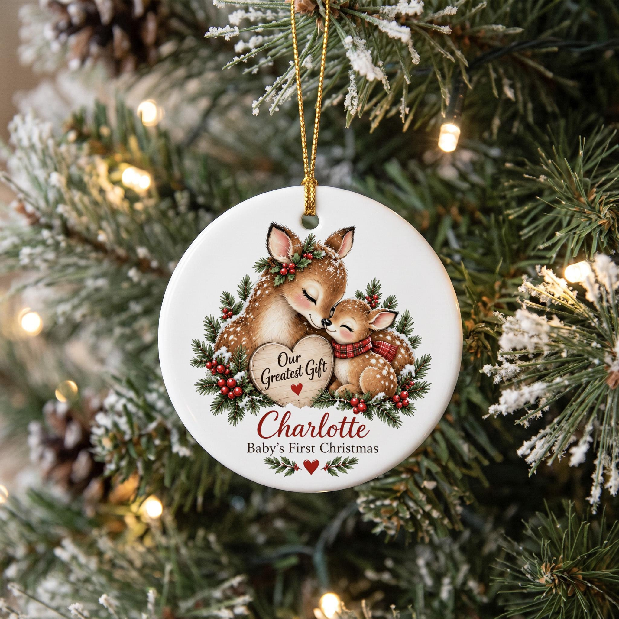 Personalized Babys First Christmas Ornament, Custom Name Keepsake, Woodland Deer Family Tree Decoration, Newborn Holida 1 - MeasureMason Personalized Babys First Christmas Ornament, Custom Name Keepsake, Woodland Deer Family Tree Decoration, Newborn Holida 1