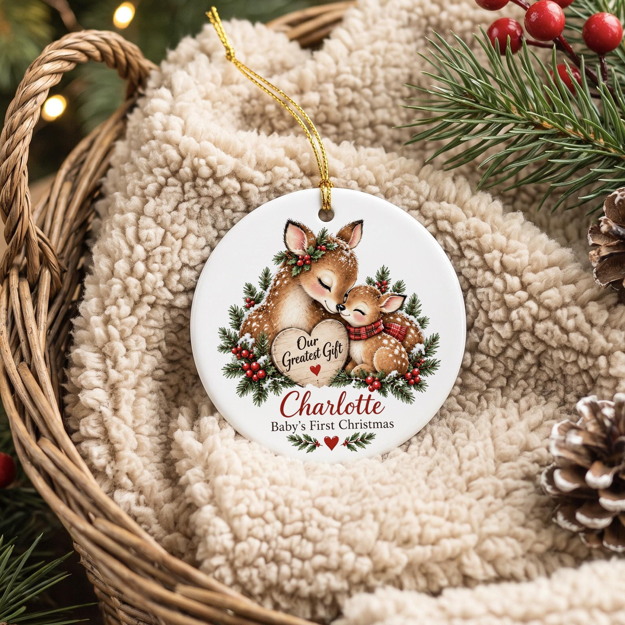Personalized Baby's First Christmas Ornament, Custom Name Keepsake, Woodland Deer Family Tree Decoration, Newborn Holida Personalized Baby's First Christmas Ornament, Custom Name Keepsake, Woodland Deer Family Tree Decoration, Newborn Holida