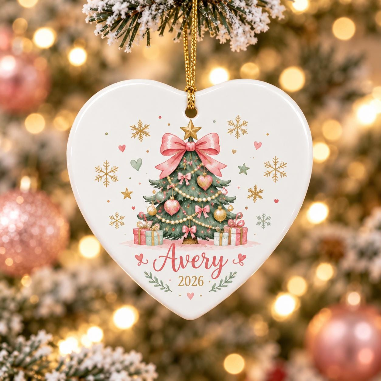 Personalized Heart Christmas Ornament with Name 2026, Pink Ceramic Tree Keepsake for Girls 2 - MeasureMason Personalized Heart Christmas Ornament with Name 2026, Pink Ceramic Tree Keepsake for Girls 2