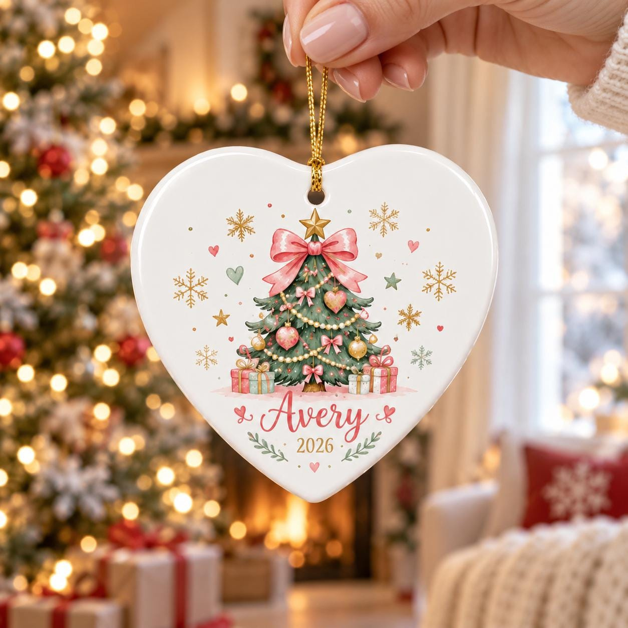 Personalized Heart Christmas Ornament with Name 2026, Pink Ceramic Tree Keepsake for Girls 3 - MeasureMason Personalized Heart Christmas Ornament with Name 2026, Pink Ceramic Tree Keepsake for Girls 3