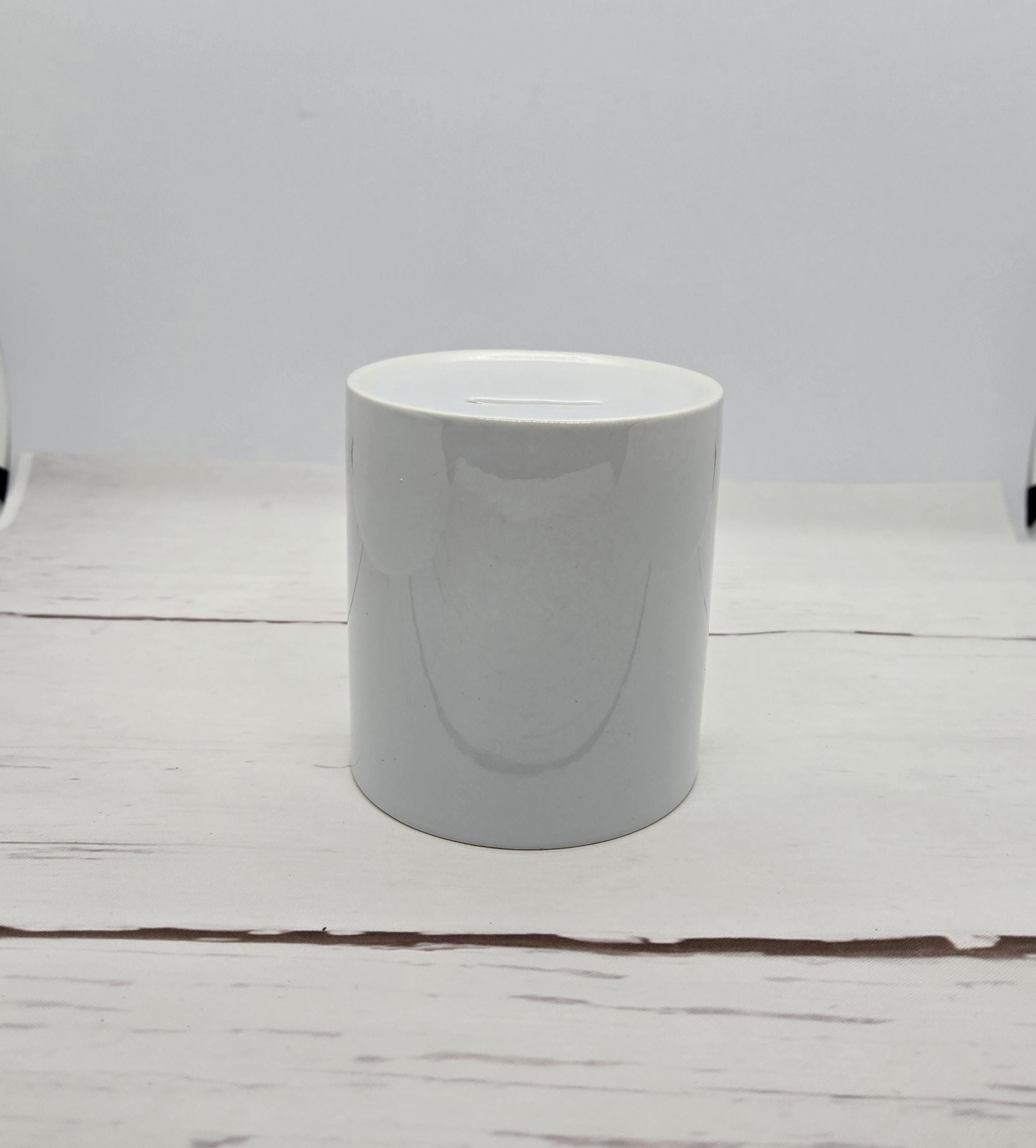White Ceramic Coin Bank Sublimation Blank - Round DIY Money Jar with Removable Stopper