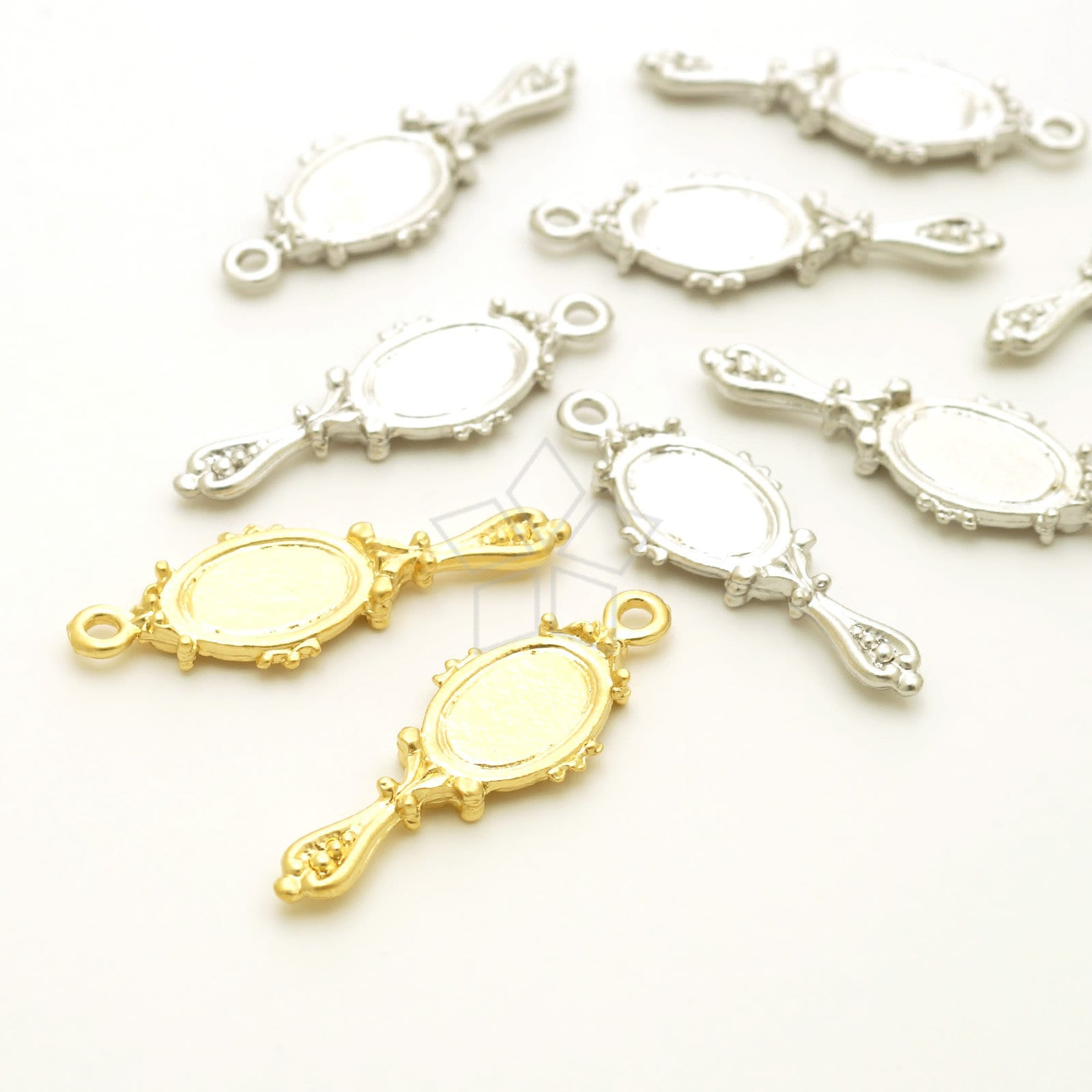 2 Pcs Tiny Hand Mirror Charm Pendant for Bracelet Making, Silver or Gold Finish, DIY Jewelry Finding, 10mm x 29mm