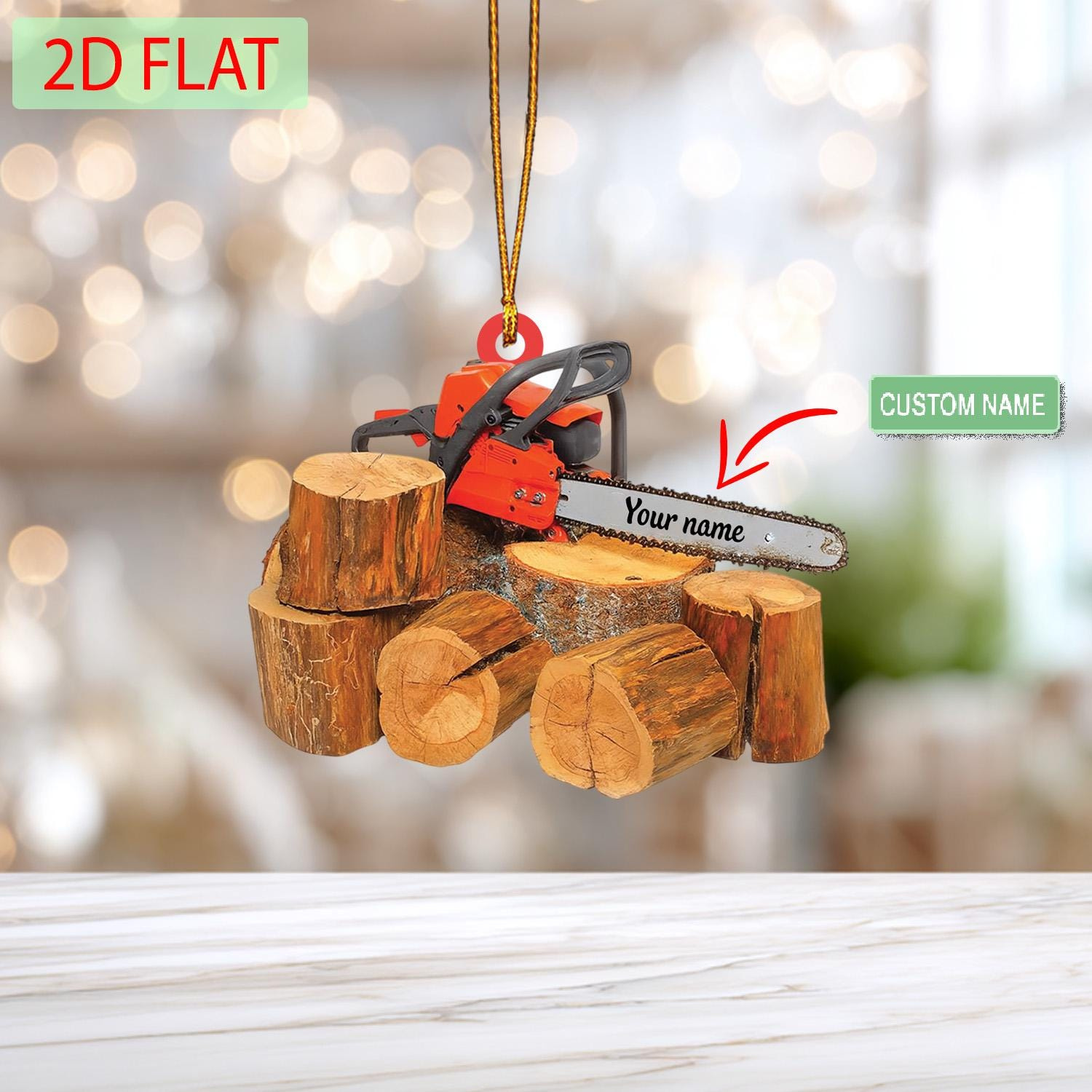 Personalized Chainsaw Ornament - Custom Name Acrylic Lumberjack Gift for Woodworker Carpenter