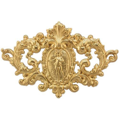 Brass Victorian Cherub Deer Crest Plaque Stamping - Large High Relief Ornate Jewelry Finding, Raw Brass Medallion 2 - MeasureMason Brass Victorian Cherub Deer Crest Plaque Stamping - Large High Relief Ornate Jewelry Finding, Raw Brass Medallion 2
