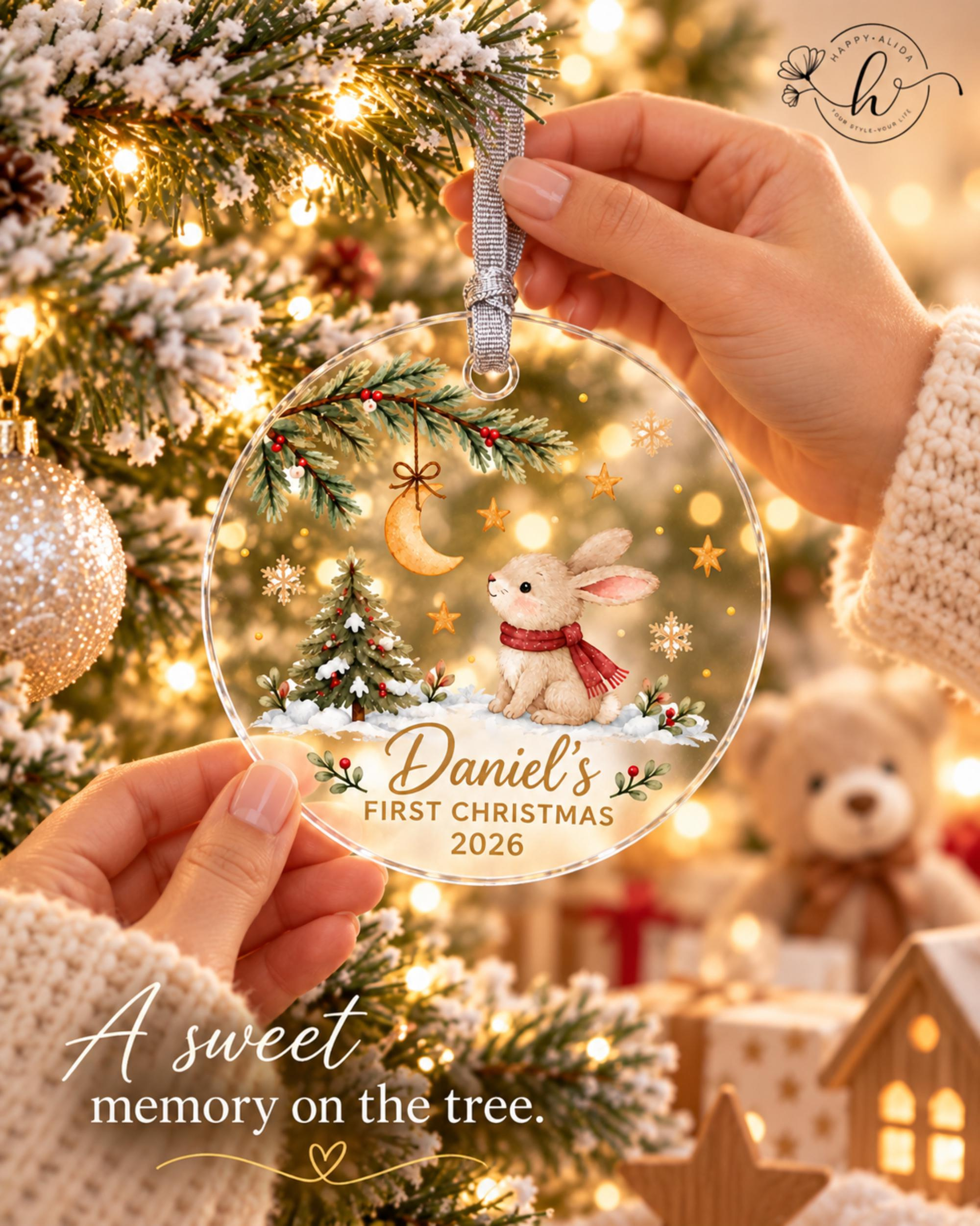 Personalized Babys First Christmas Ornament 2026, Custom Name Bunny Acrylic Decoration for Newborn 4 - MeasureMason Personalized Babys First Christmas Ornament 2026, Custom Name Bunny Acrylic Decoration for Newborn 4