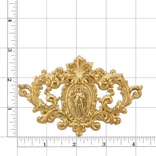 Brass Victorian Cherub Deer Crest Plaque Stamping - Large High Relief Ornate Jewelry Finding, Raw Brass Medallion 1 - MeasureMason Brass Victorian Cherub Deer Crest Plaque Stamping - Large High Relief Ornate Jewelry Finding, Raw Brass Medallion 1