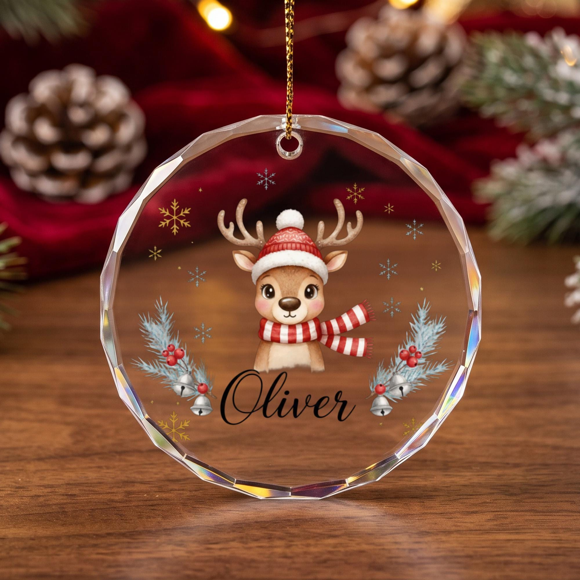 Personalized Reindeer Christmas Ornament with Custom Name - Cute Holiday Keepsake for Kids Christmas Tree Decor 1 - MeasureMason Personalized Reindeer Christmas Ornament with Custom Name - Cute Holiday Keepsake for Kids Christmas Tree Decor 1