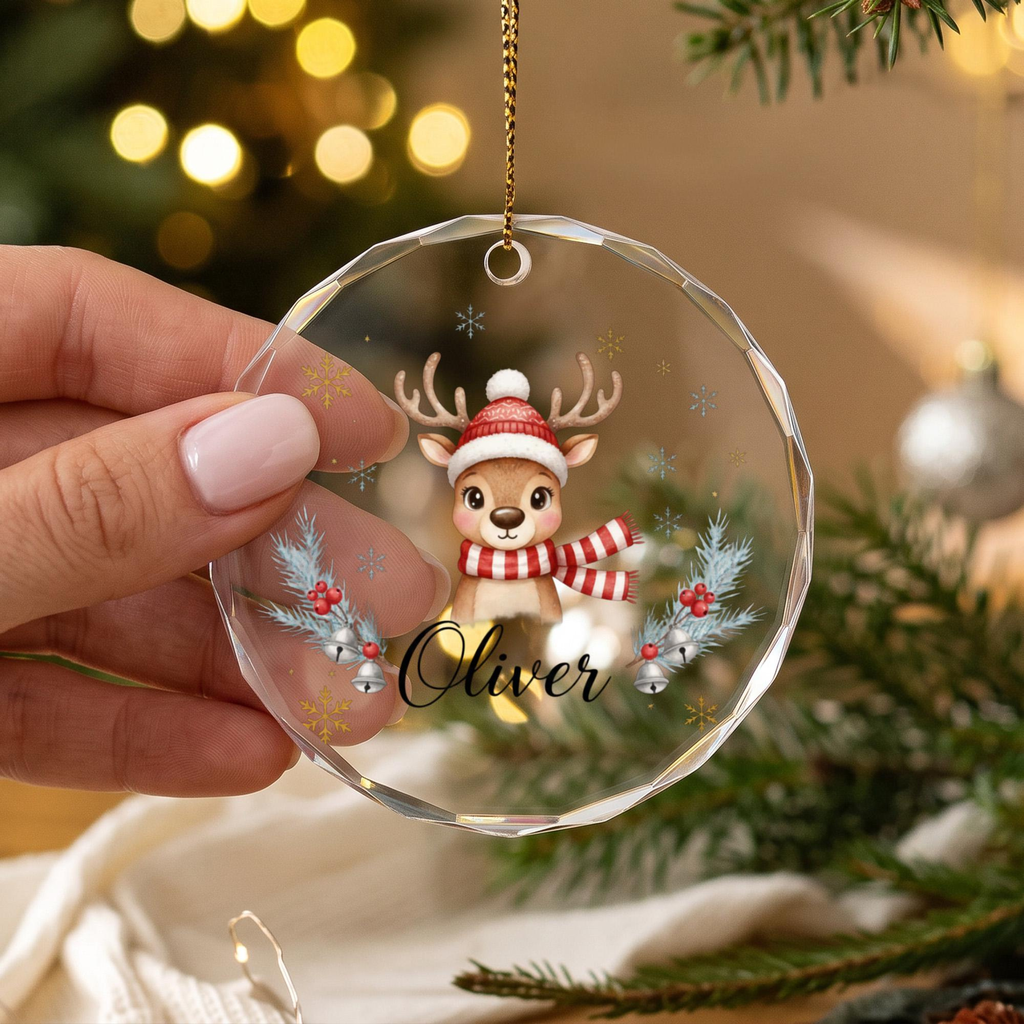 Personalized Reindeer Christmas Ornament with Custom Name - Cute Holiday Keepsake for Kids Christmas Tree Decor 2 - MeasureMason Personalized Reindeer Christmas Ornament with Custom Name - Cute Holiday Keepsake for Kids Christmas Tree Decor 2