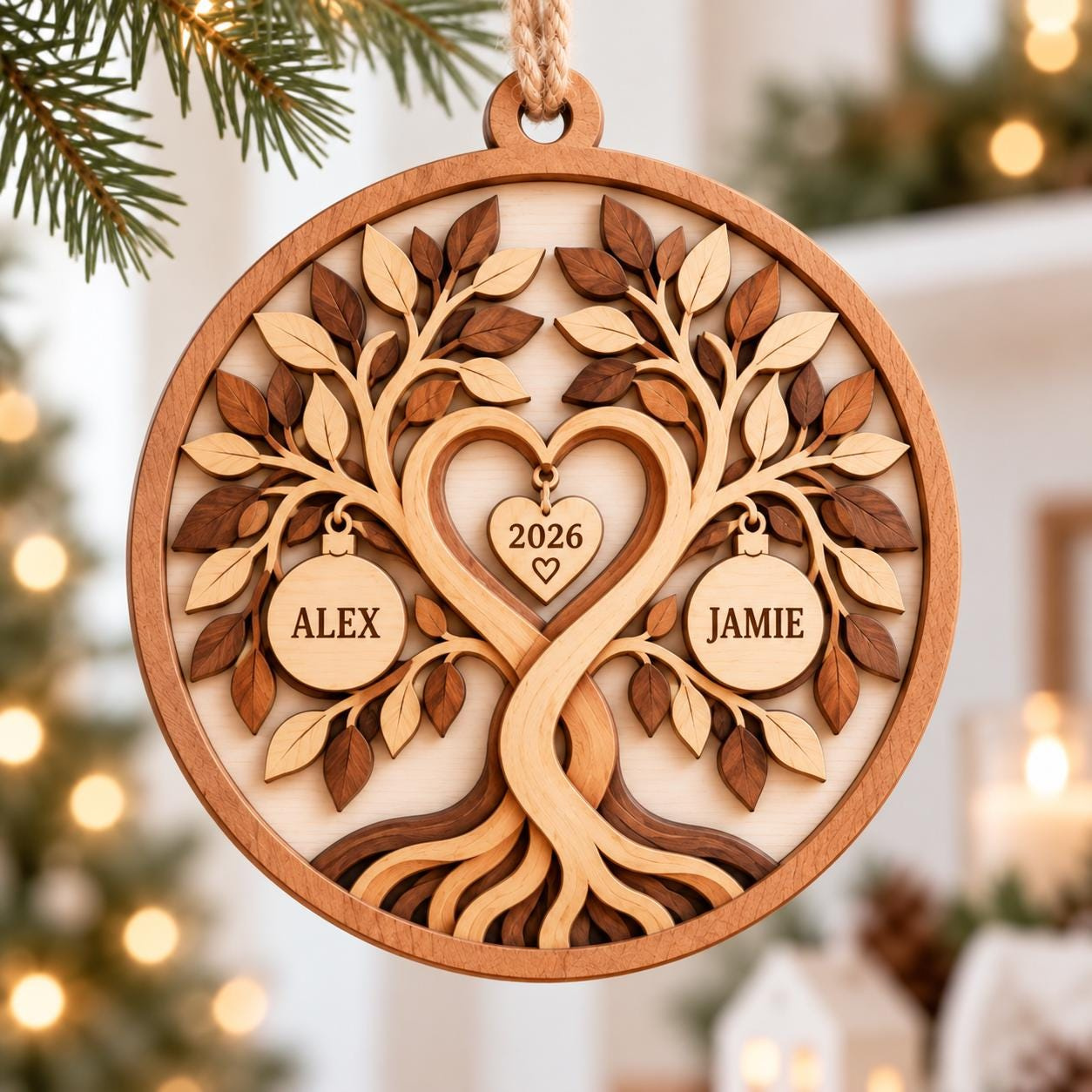 Personalized Couple Christmas Ornament 2026 - Custom Heart Tree Wood Ornament with Names on Baubles, Layered Anniversary Personalized Couple Christmas Ornament 2026 - Custom Heart Tree Wood Ornament with Names on Baubles, Layered Anniversary