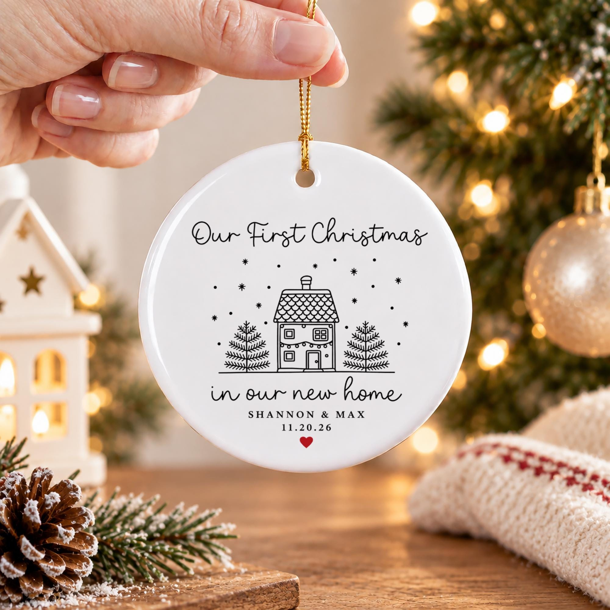 Personalized First Christmas in Our New Home Ornament, Custom Name Ceramic Ornament, Couple Housewarming Gift Personalized First Christmas in Our New Home Ornament, Custom Name Ceramic Ornament, Couple Housewarming Gift