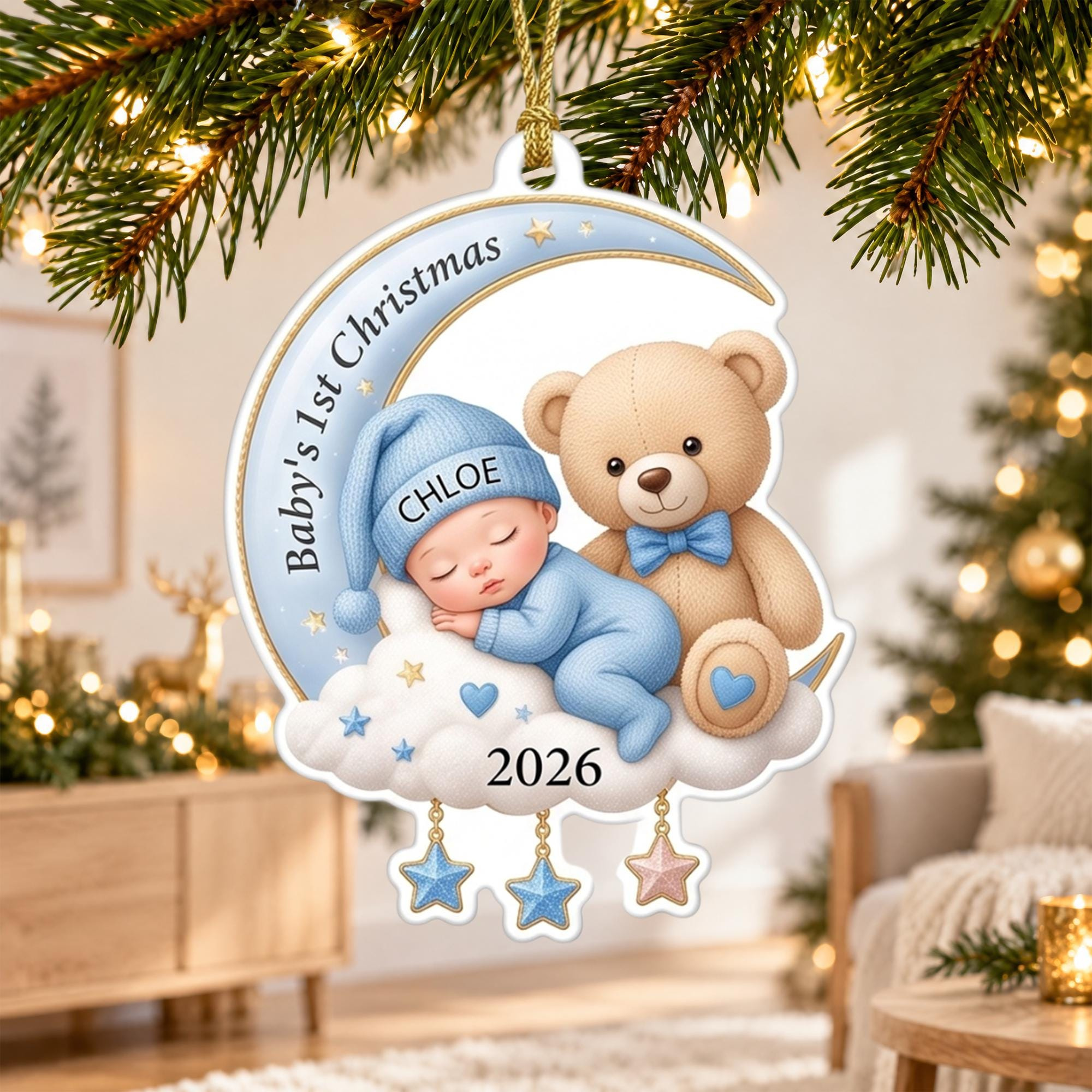 Personalized Baby First Christmas Ornament - Custom Name & Year Keepsake, Newborn Holiday Gift