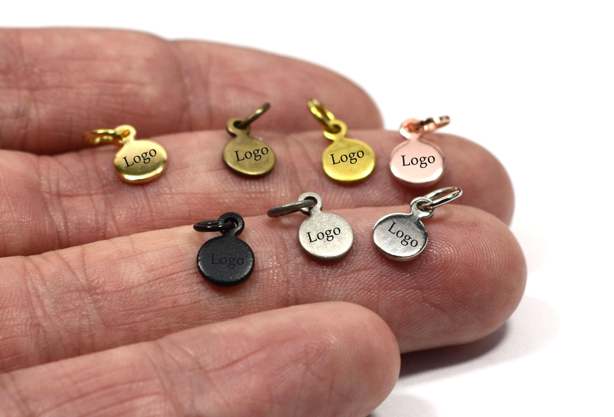 Custom Laser Engraved Jewelry Tag, 6mm Brass Charm with Jump Ring, Personalized Logo Pendant 1 - MeasureMason Custom Laser Engraved Jewelry Tag, 6mm Brass Charm with Jump Ring, Personalized Logo Pendant 1