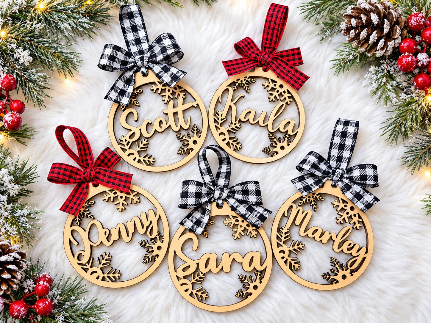 Personalized Christmas Ornament - Custom Laser Cut Wooden Bauble with Name