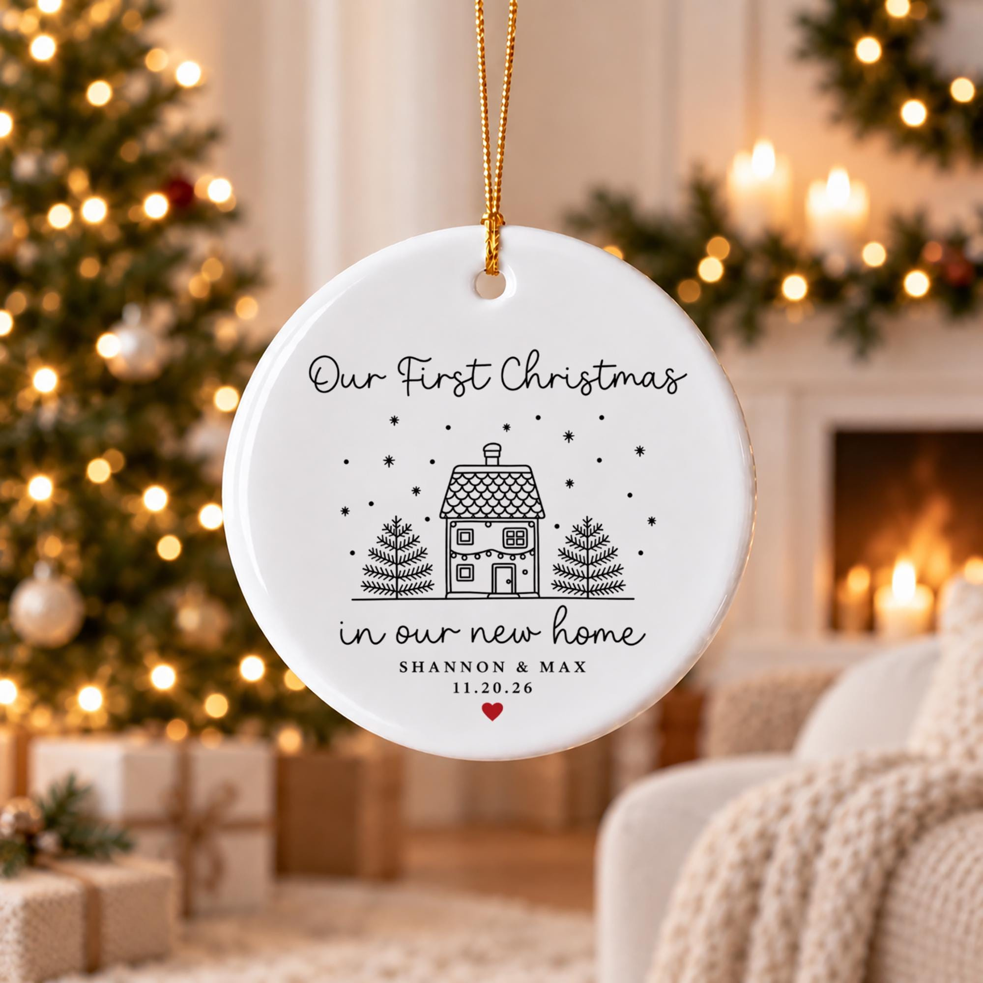 Personalized First Christmas in Our New Home Ornament, Custom Name Ceramic Ornament, Couple Housewarming Gift 2 - MeasureMason Personalized First Christmas in Our New Home Ornament, Custom Name Ceramic Ornament, Couple Housewarming Gift 2