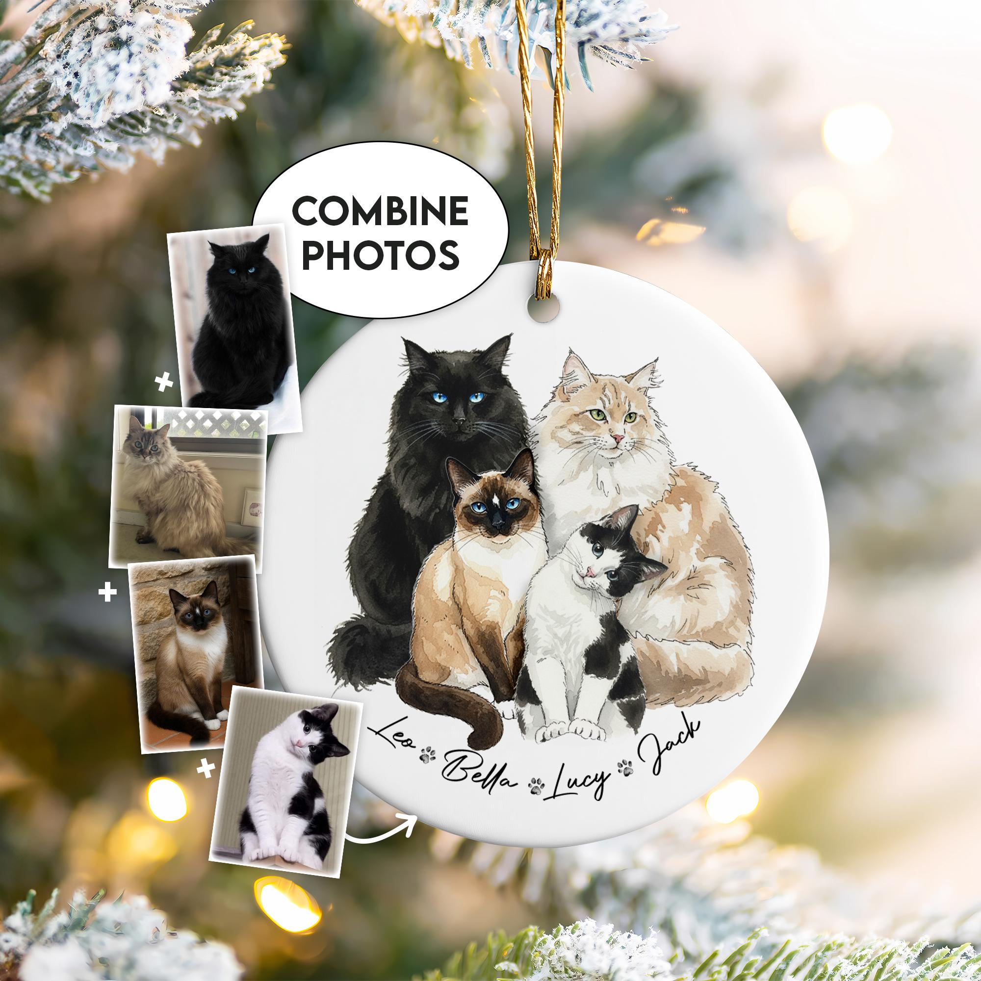 Custom Cat Photo Christmas Bauble, Personalised Watercolour Pet Portrait Ornament, Cat Lover Keepsake Gift 2 - MeasureMason Custom Cat Photo Christmas Bauble, Personalised Watercolour Pet Portrait Ornament, Cat Lover Keepsake Gift 2