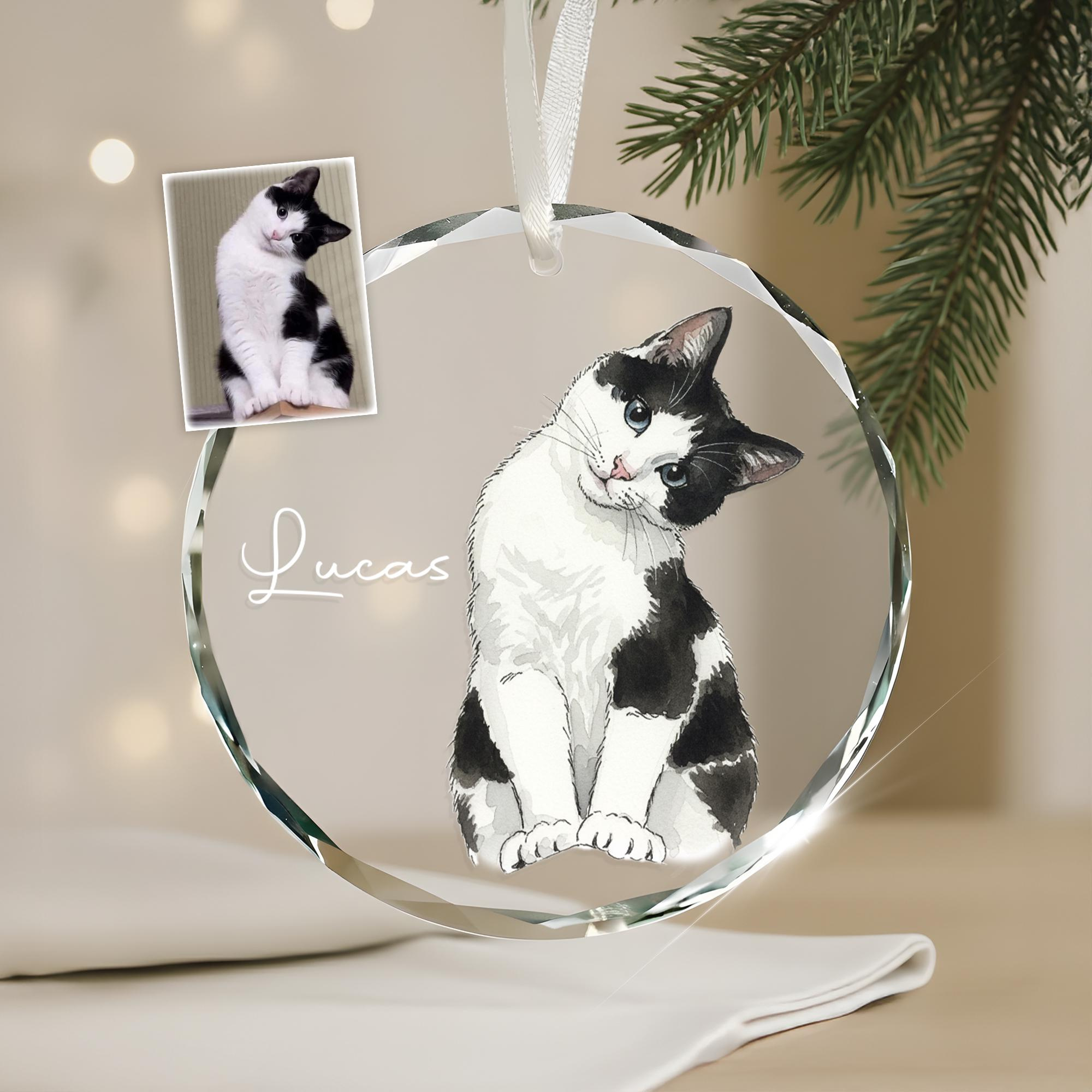 Custom Cat Photo Christmas Bauble, Personalised Watercolour Pet Portrait Ornament, Cat Lover Keepsake Gift Custom Cat Photo Christmas Bauble, Personalised Watercolour Pet Portrait Ornament, Cat Lover Keepsake Gift