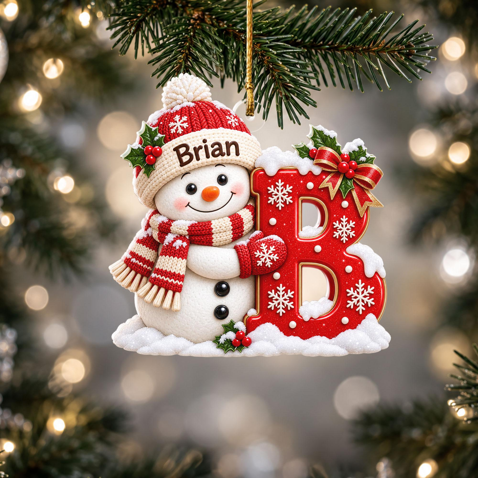 Personalized Snowman Name Christmas Ornament, Custom Initial Acrylic Hanging Keepsake for Family Tree 3 - MeasureMason Personalized Snowman Name Christmas Ornament, Custom Initial Acrylic Hanging Keepsake for Family Tree 3