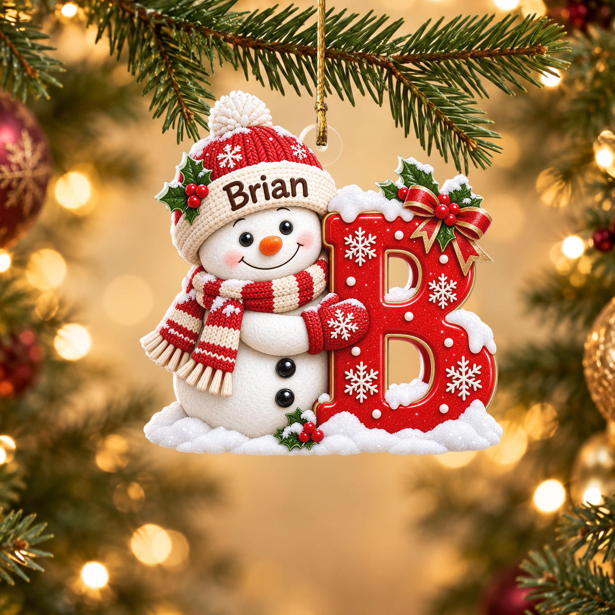 Personalized Snowman Name Christmas Ornament, Custom Initial Acrylic Hanging Keepsake for Family Tree 2 - MeasureMason Personalized Snowman Name Christmas Ornament, Custom Initial Acrylic Hanging Keepsake for Family Tree 2
