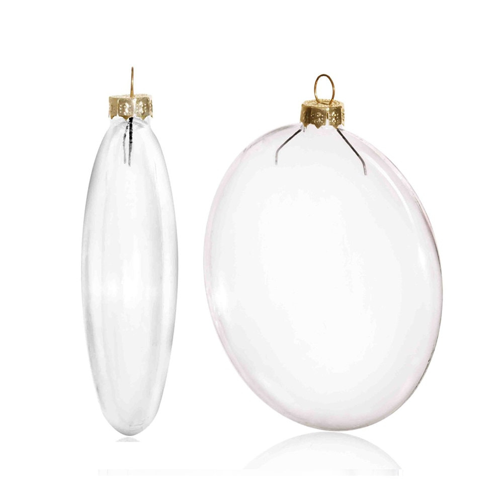 10 Glass Skinny Flat Disc Ornaments, 4 Inch Paintable Fillable Christmas Decorations