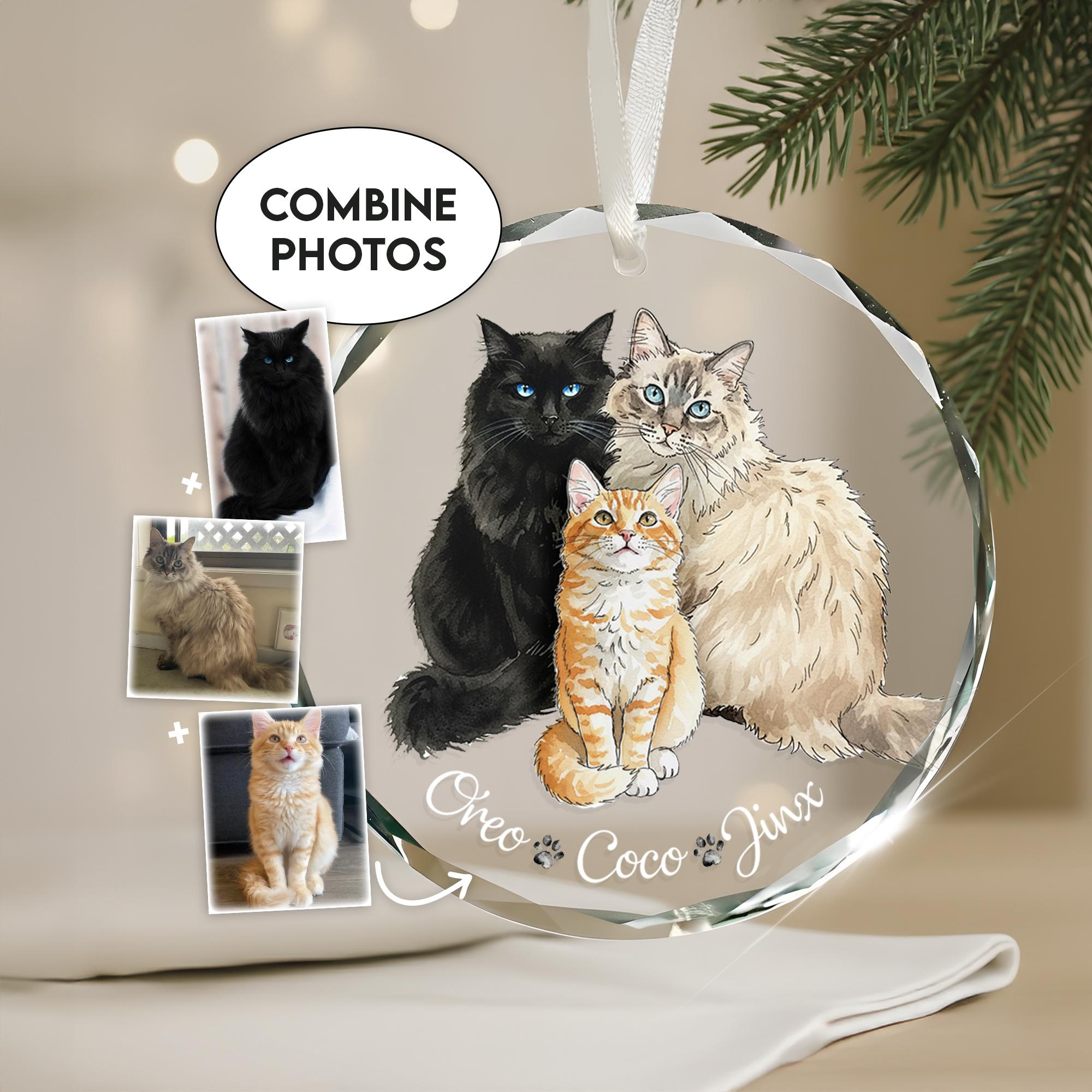Custom Cat Photo Christmas Bauble, Personalised Watercolour Pet Portrait Ornament, Cat Lover Keepsake Gift 1 - MeasureMason Custom Cat Photo Christmas Bauble, Personalised Watercolour Pet Portrait Ornament, Cat Lover Keepsake Gift 1