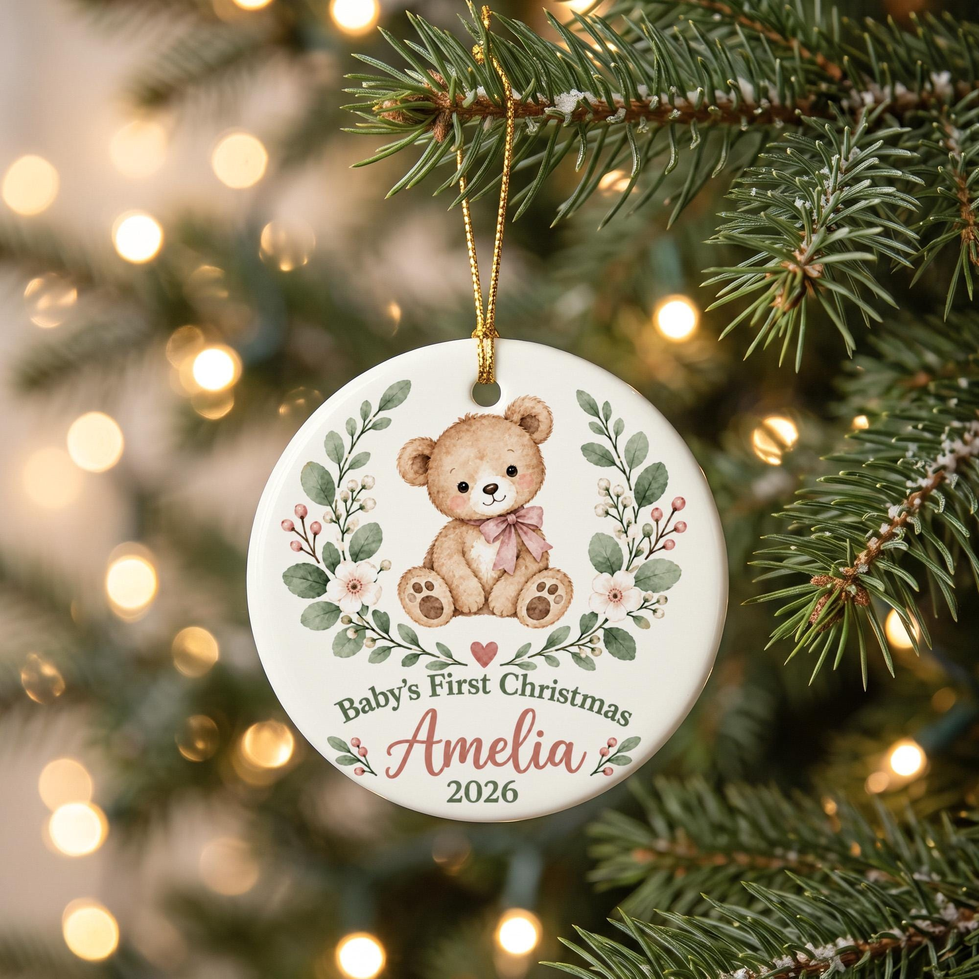 Personalized Baby's First Christmas Ornament 2026 - Custom Name Teddy Bear Keepsake for Newborn