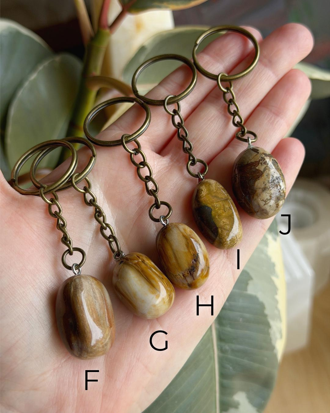 Petrified Wood Keychain - Natural Stone Lettered Keyring, Choose Your Piece 3 - MeasureMason Petrified Wood Keychain - Natural Stone Lettered Keyring, Choose Your Piece 3