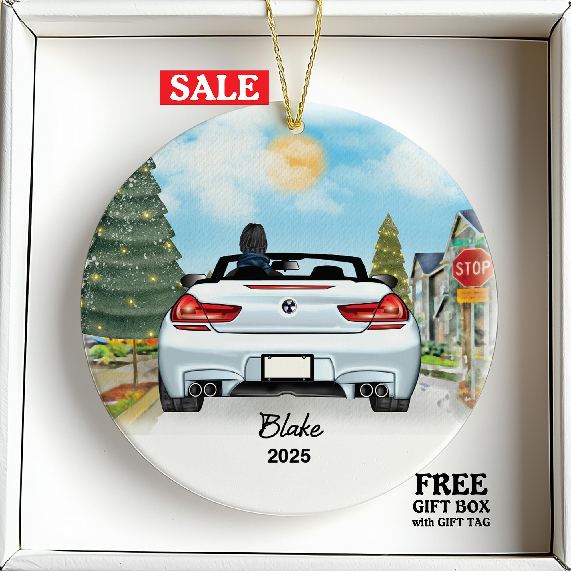 Personalized New Driver Christmas Ornament – Custom First Car Ceramic Keepsake with Name and Year for Teen Boy