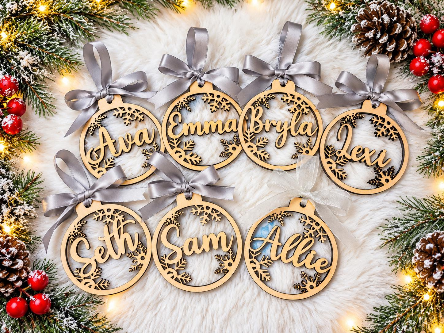 Personalized Christmas Ornament - Custom Laser Cut Wooden Bauble with Name 1 - MeasureMason Personalized Christmas Ornament - Custom Laser Cut Wooden Bauble with Name 1
