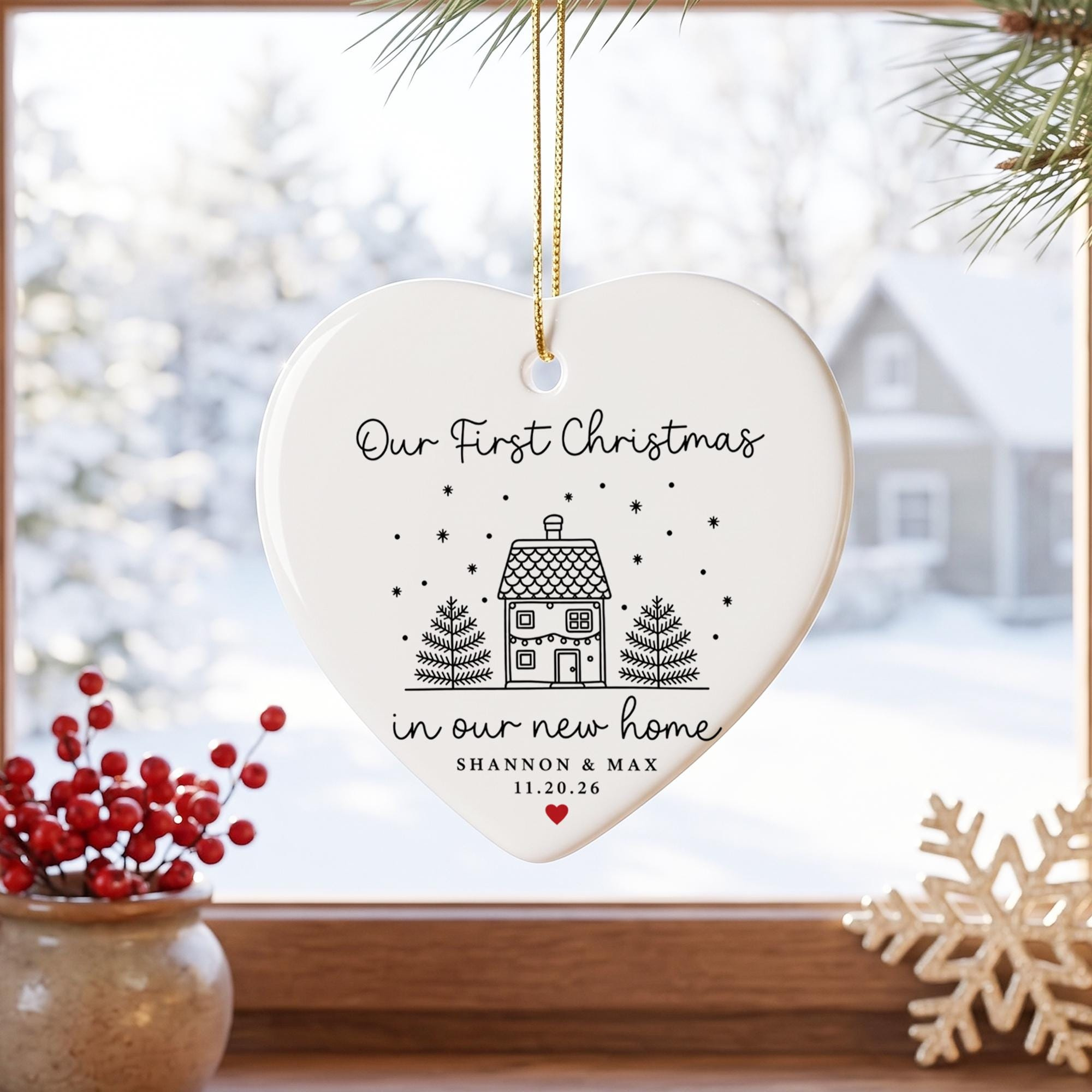 Personalized First Christmas in Our New Home Ornament, Custom Name Ceramic Ornament, Couple Housewarming Gift 3 - MeasureMason Personalized First Christmas in Our New Home Ornament, Custom Name Ceramic Ornament, Couple Housewarming Gift 3