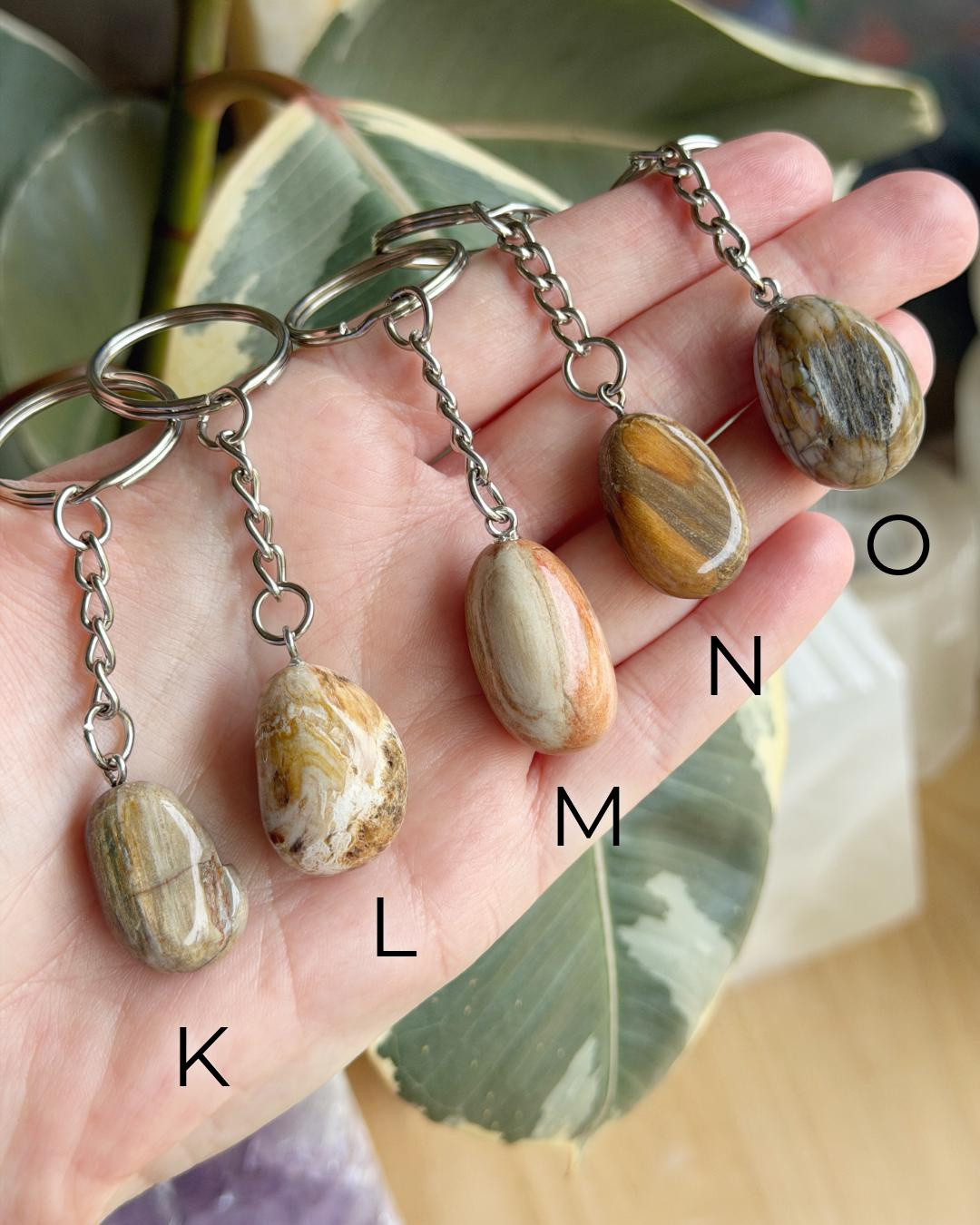 Petrified Wood Keychain - Natural Stone Lettered Keyring, Choose Your Piece 4 - MeasureMason Petrified Wood Keychain - Natural Stone Lettered Keyring, Choose Your Piece 4