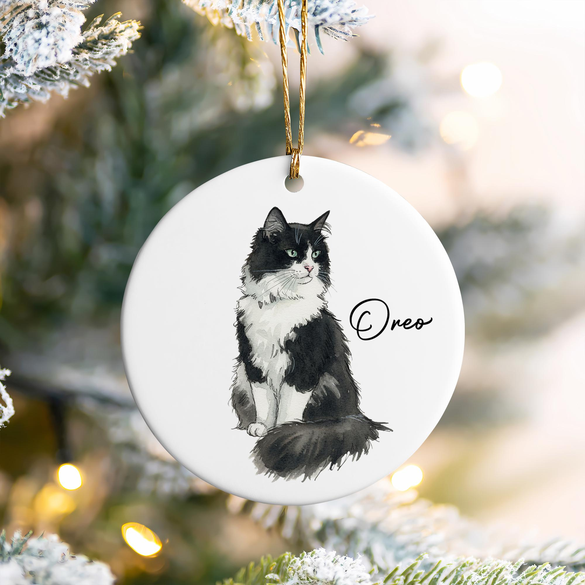 Custom Cat Photo Christmas Bauble, Personalised Watercolour Pet Portrait Ornament, Cat Lover Keepsake Gift 3 - MeasureMason Custom Cat Photo Christmas Bauble, Personalised Watercolour Pet Portrait Ornament, Cat Lover Keepsake Gift 3